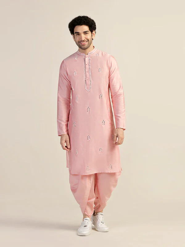 Men Pink Kurta Dhoti Set