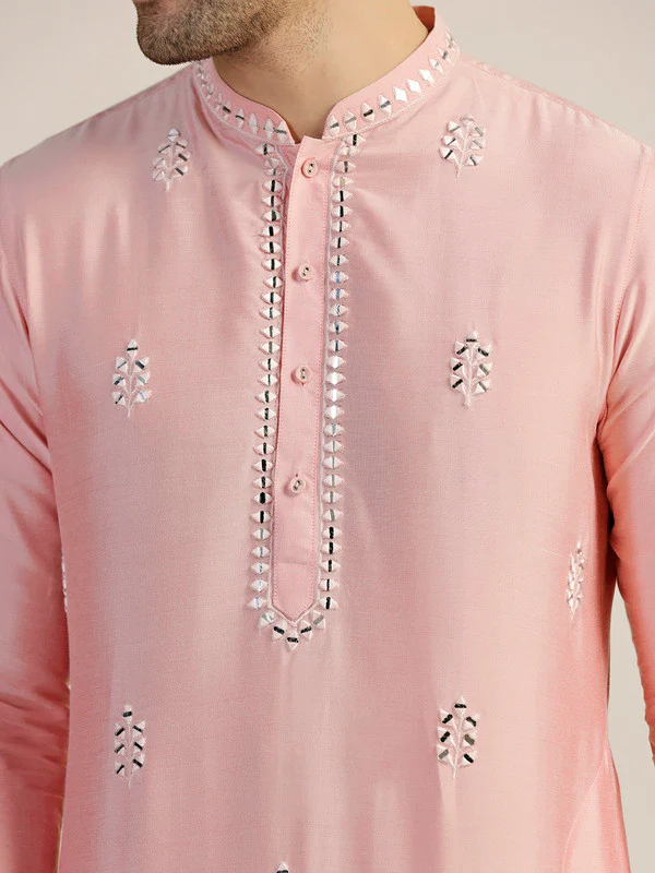 Men Pink Kurta Dhoti Set - Image 5