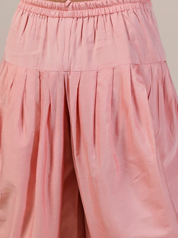 Pink Cotton Silk Embroidered Kurta Dhoti Set - Image 7