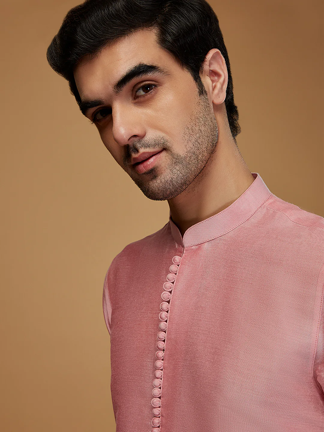 Pink Cotton Silk Solid Mid Kurta - Image 5