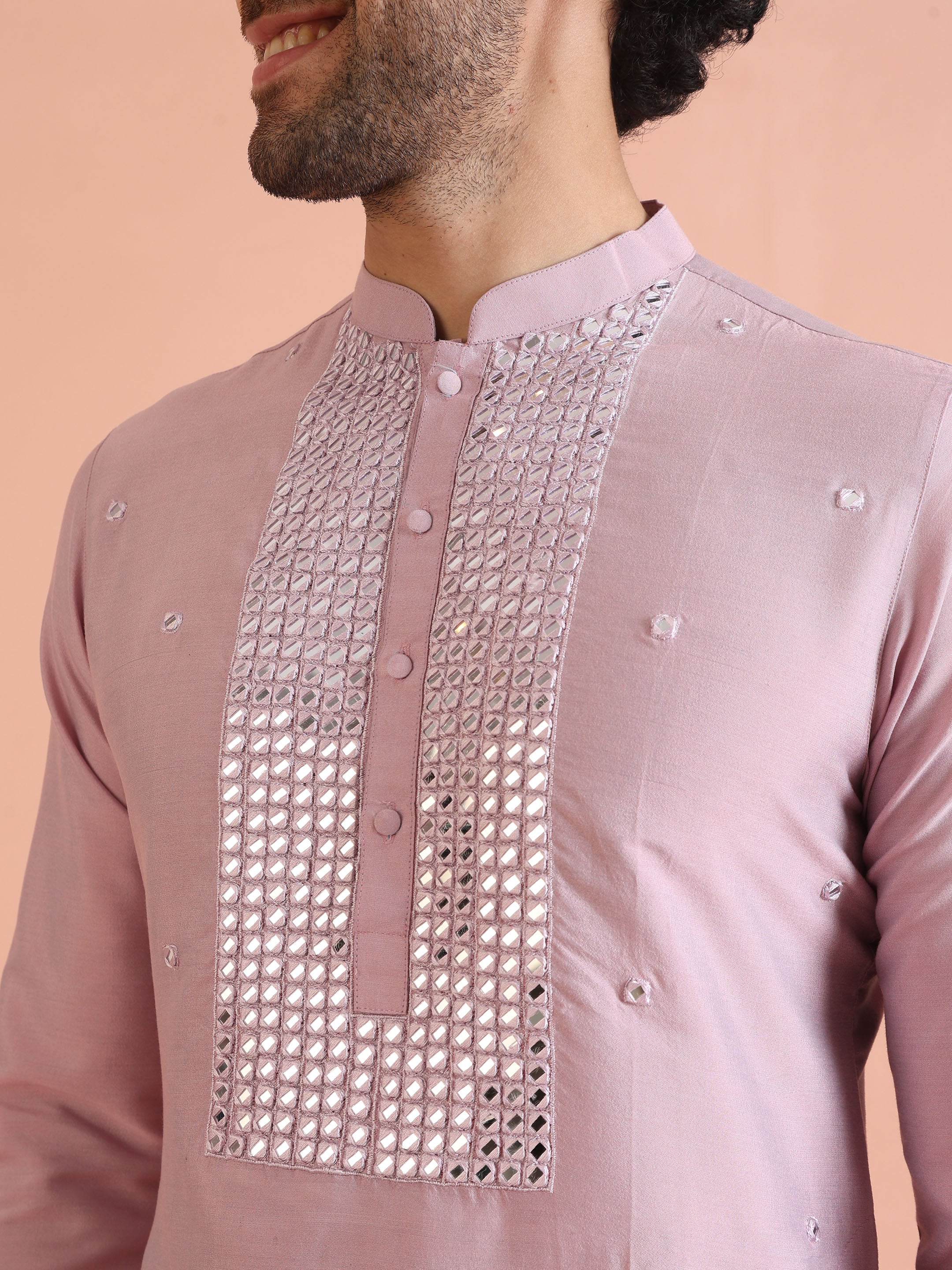 Pink Silk Blend Embroidered Long Kurta - Image 5