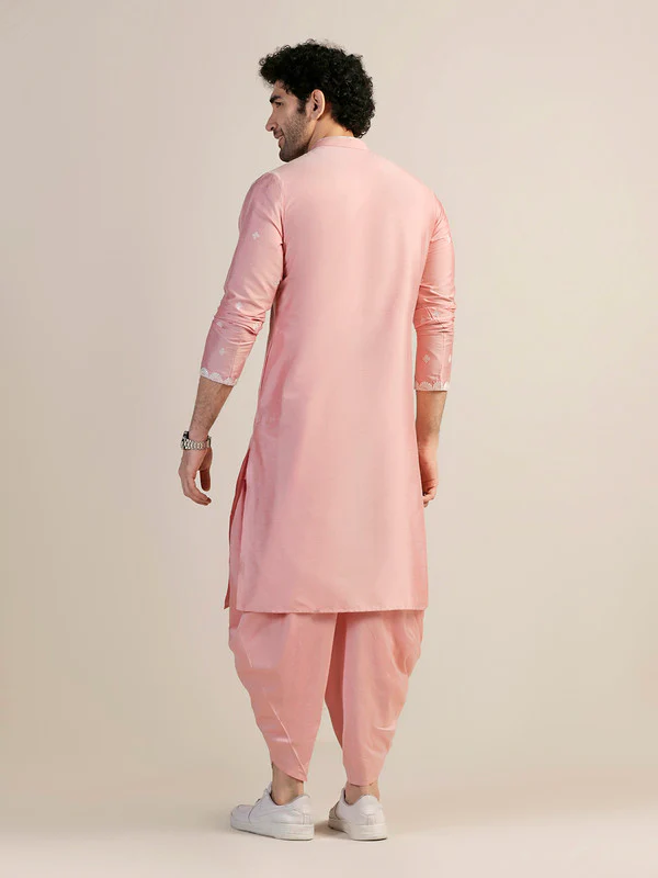 Baby Pink Silk Blend Embroidered Kurta - Image 4