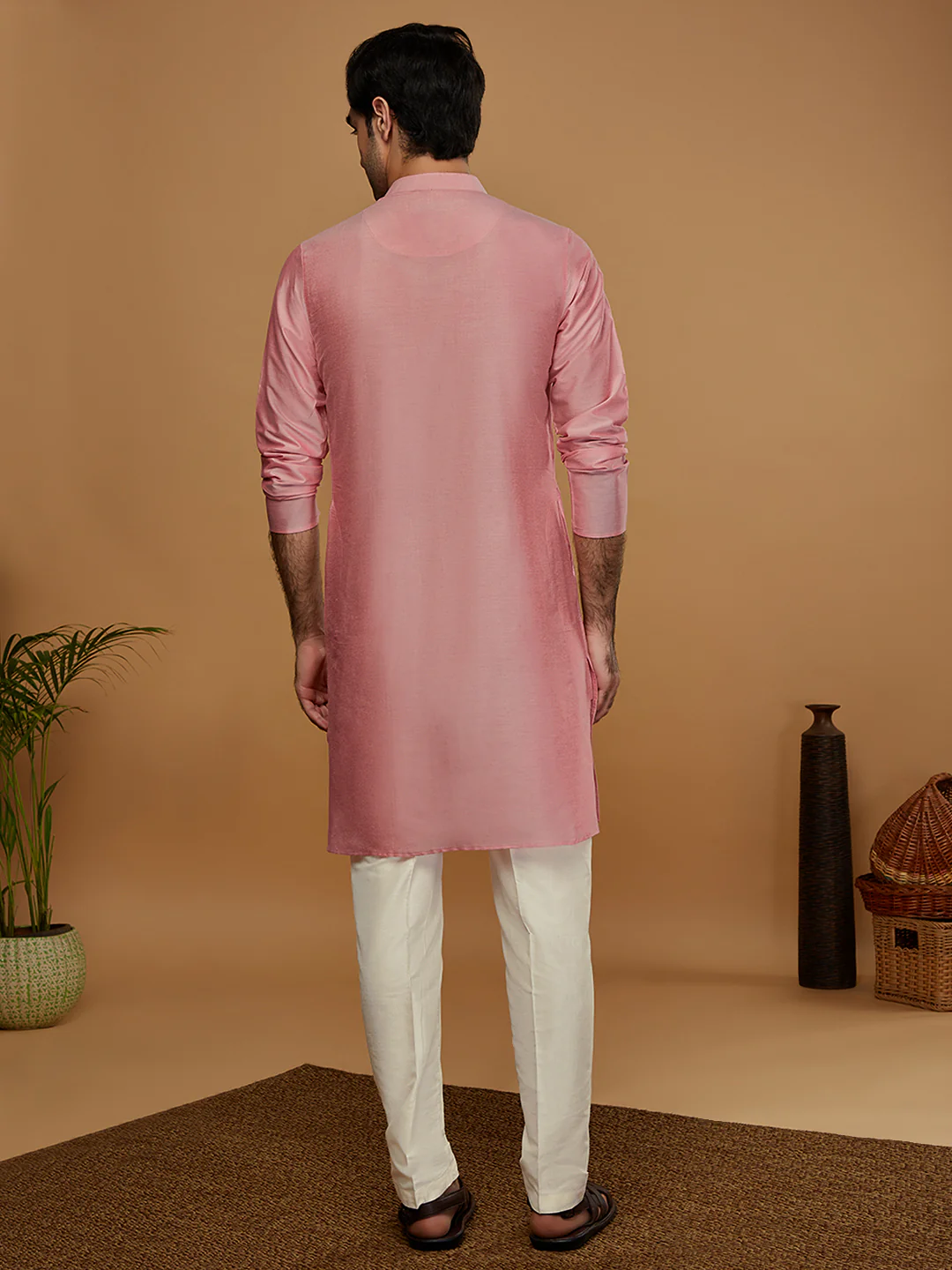 Pink Silk Blend Kurta Set with White Trouser â€“ Elegant Festive & Wedding Outfit - Image 4