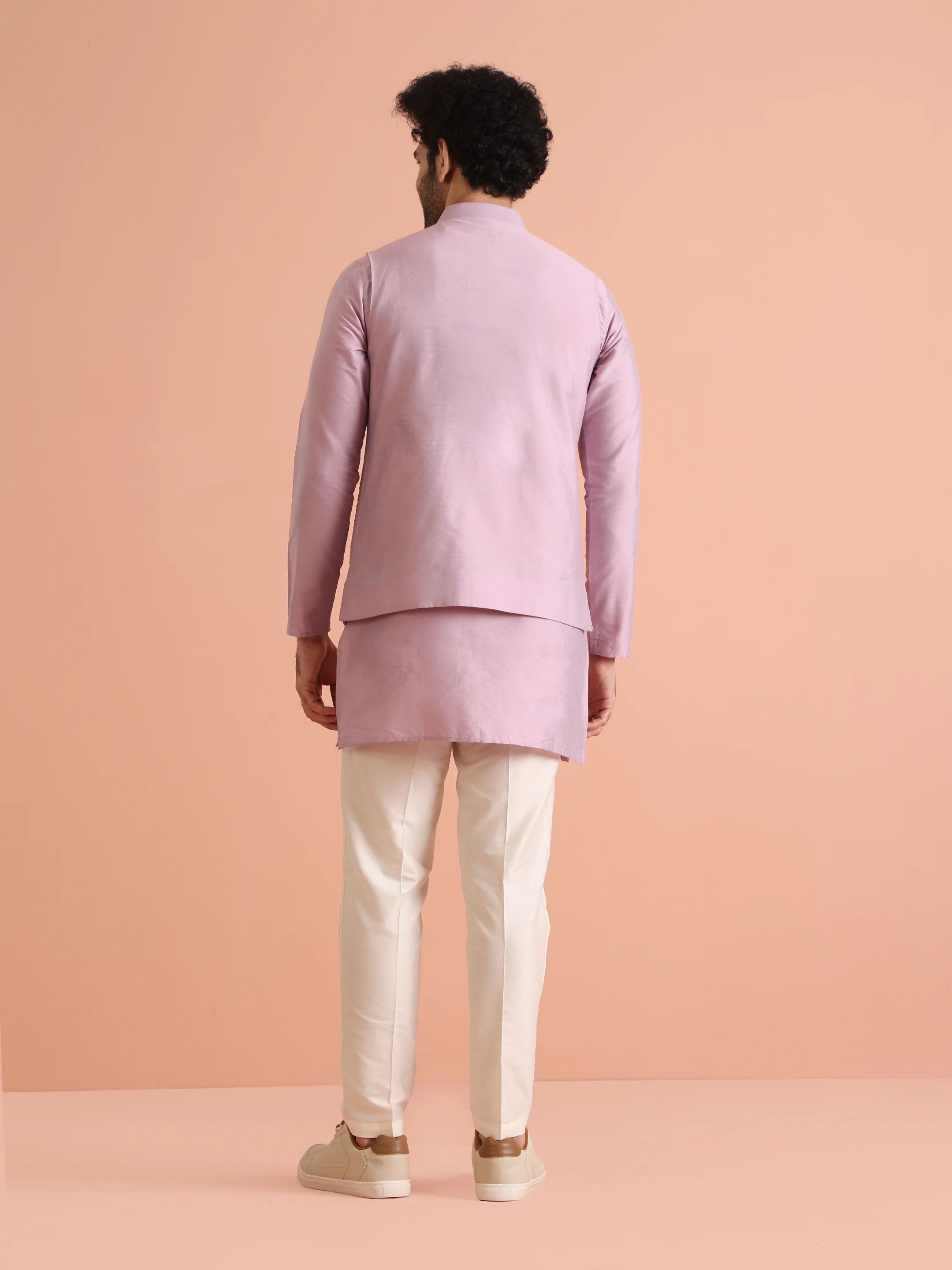 Pink Mirror Work Nehru Jacket - Image 4