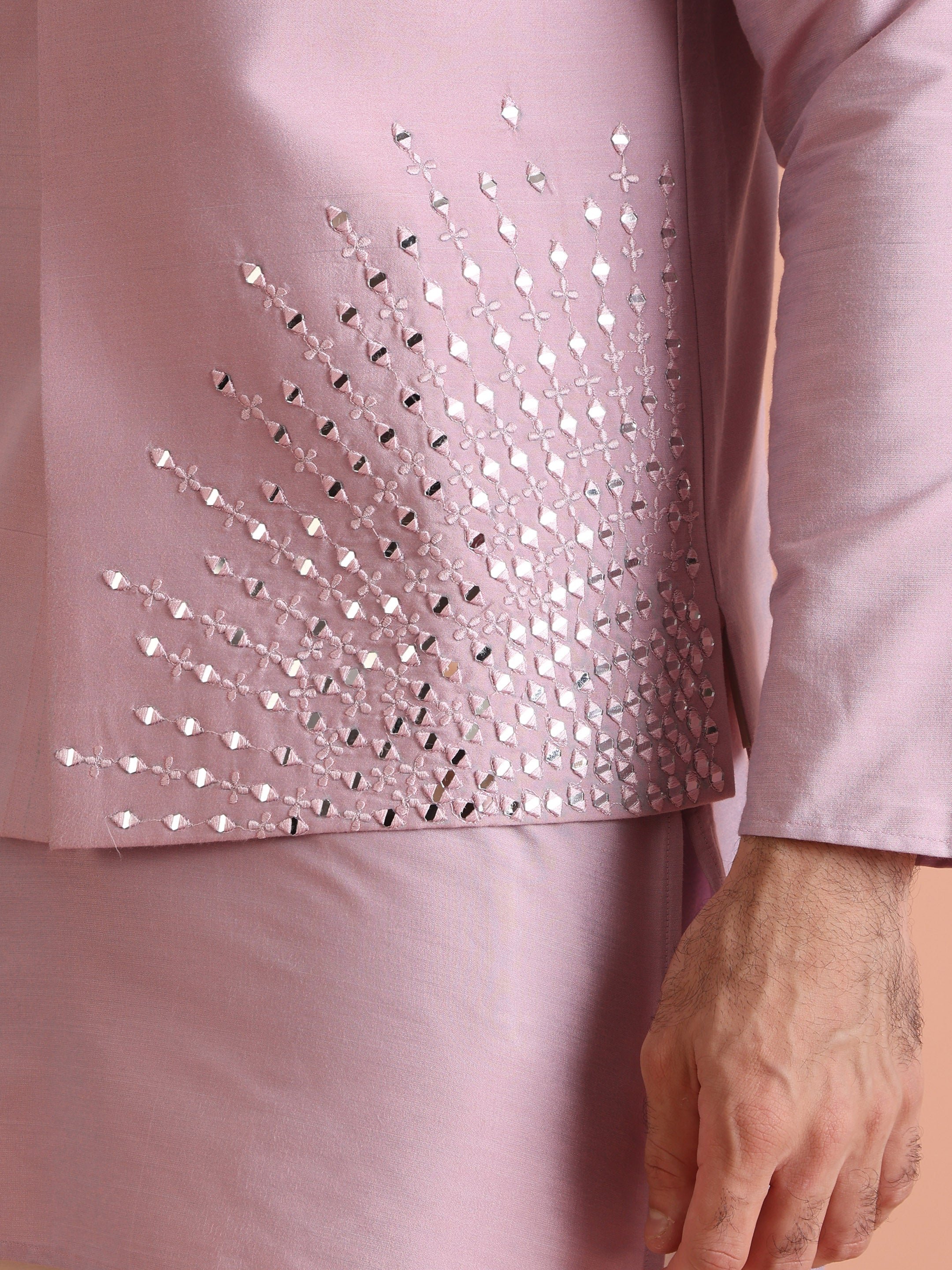 Pink Mirror Work Nehru Jacket - Image 6