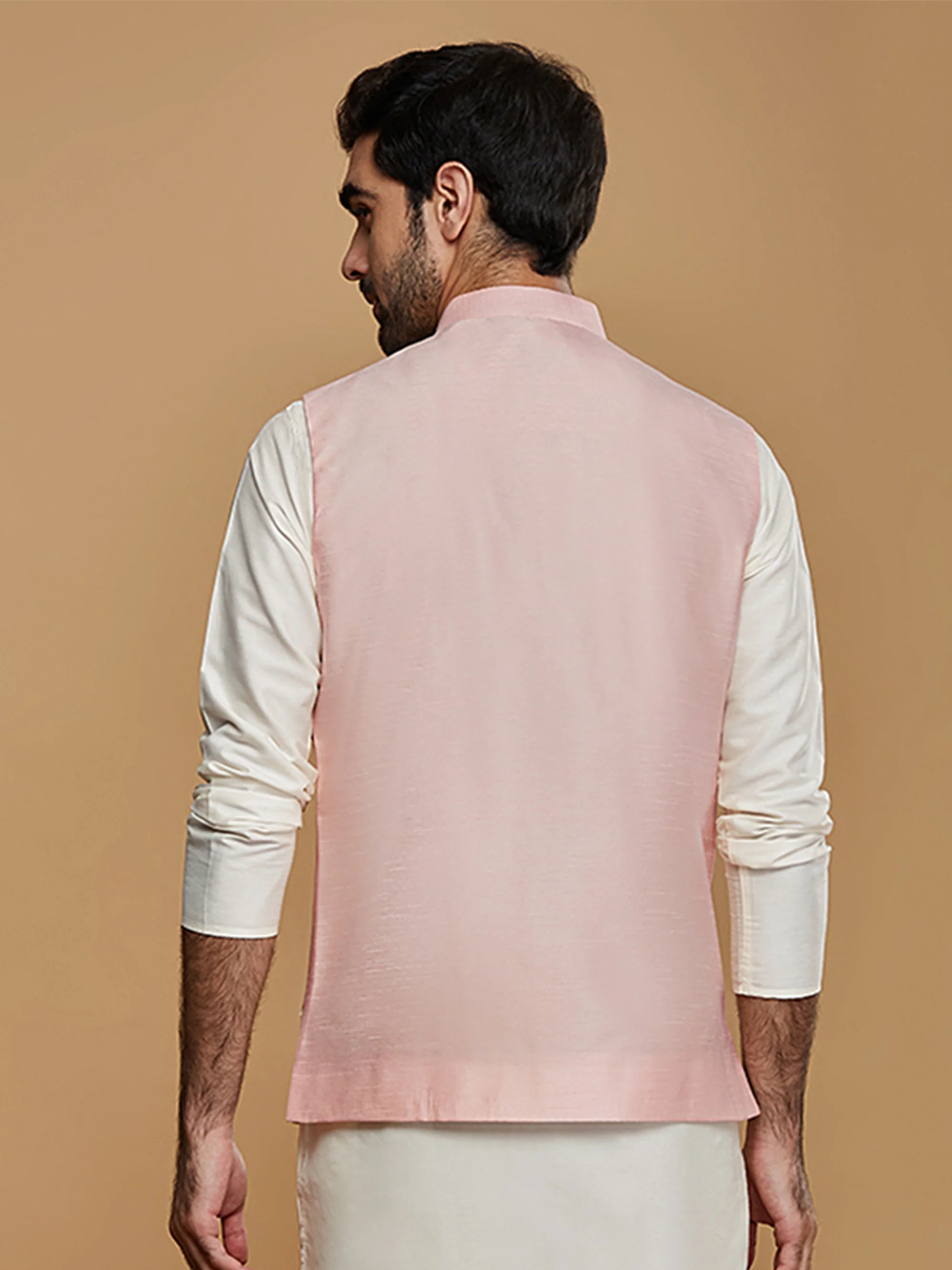 Pastel Pink Thread Embroidered Nehru Jacket - Image 4
