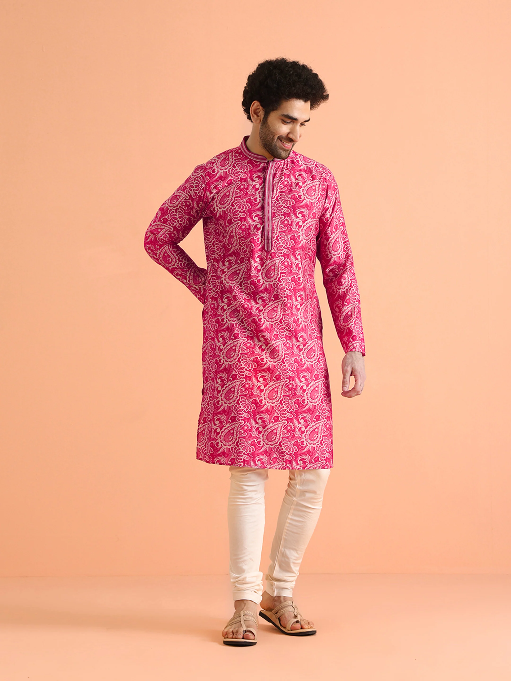 Hot Pink Paisley Kurta Churidar Set - Image 2