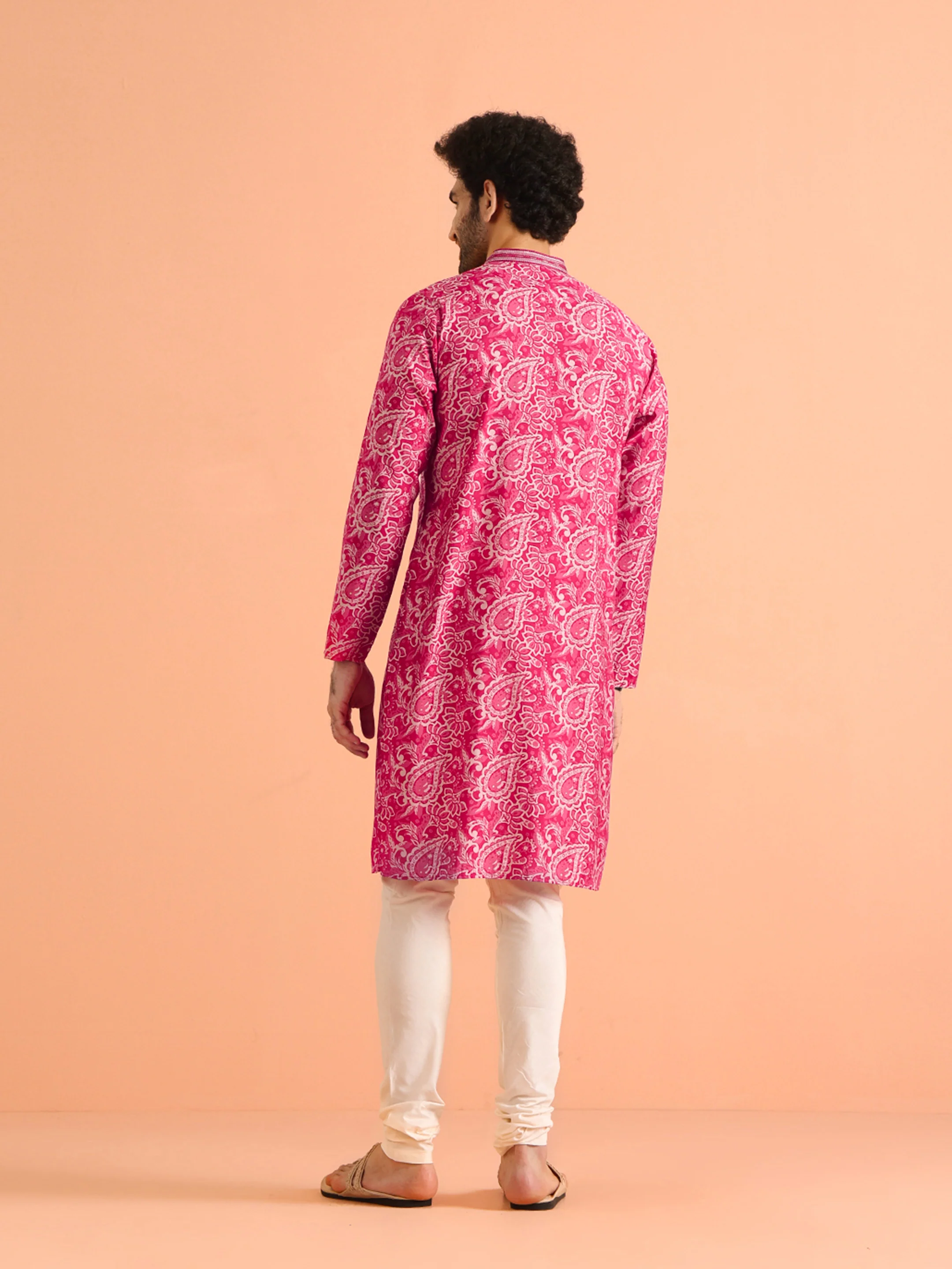 Hot Pink Paisley Kurta Churidar Set - Image 5