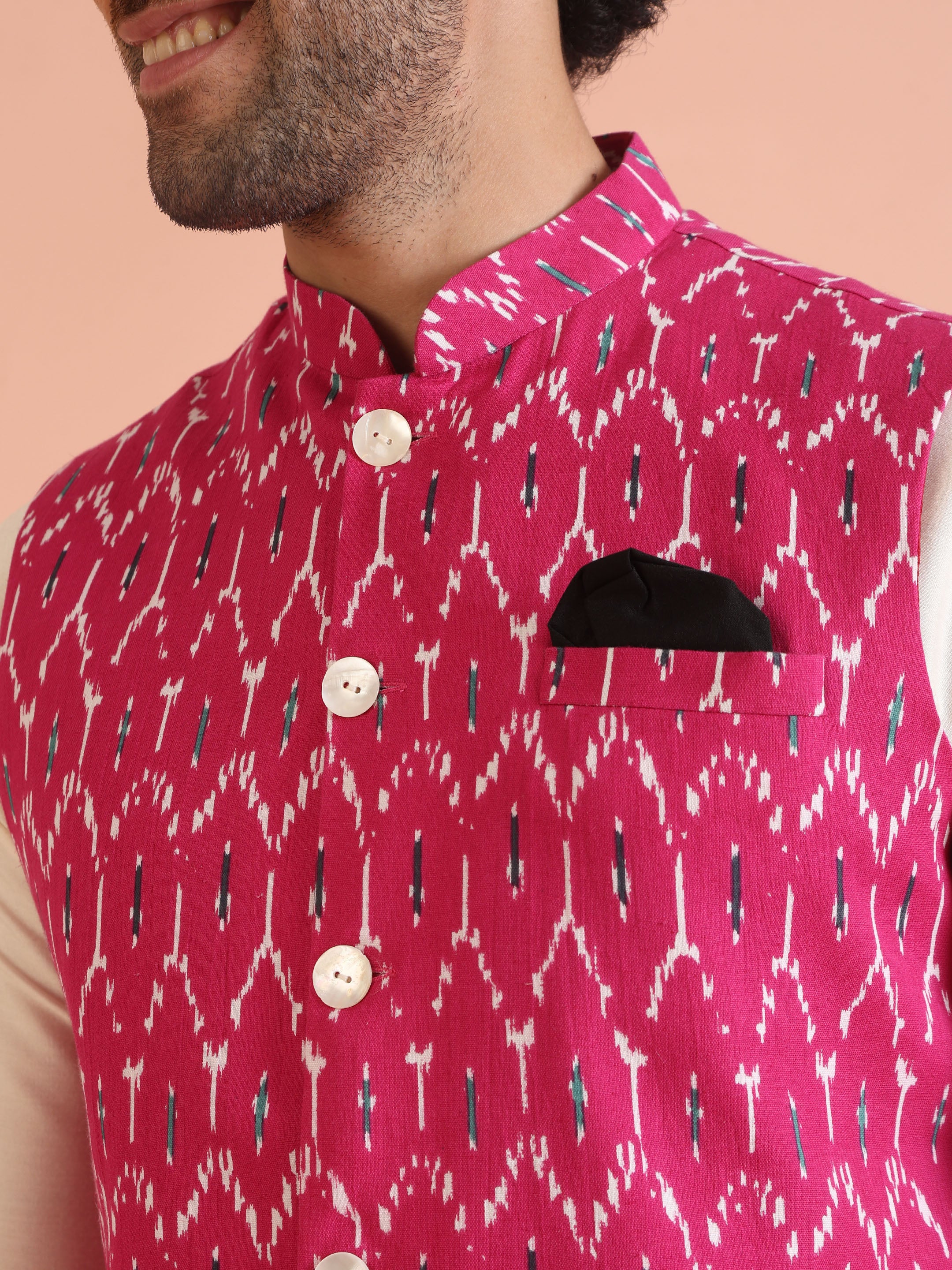 Pink Printed Jacket Kurta Trouser Set - Image 5