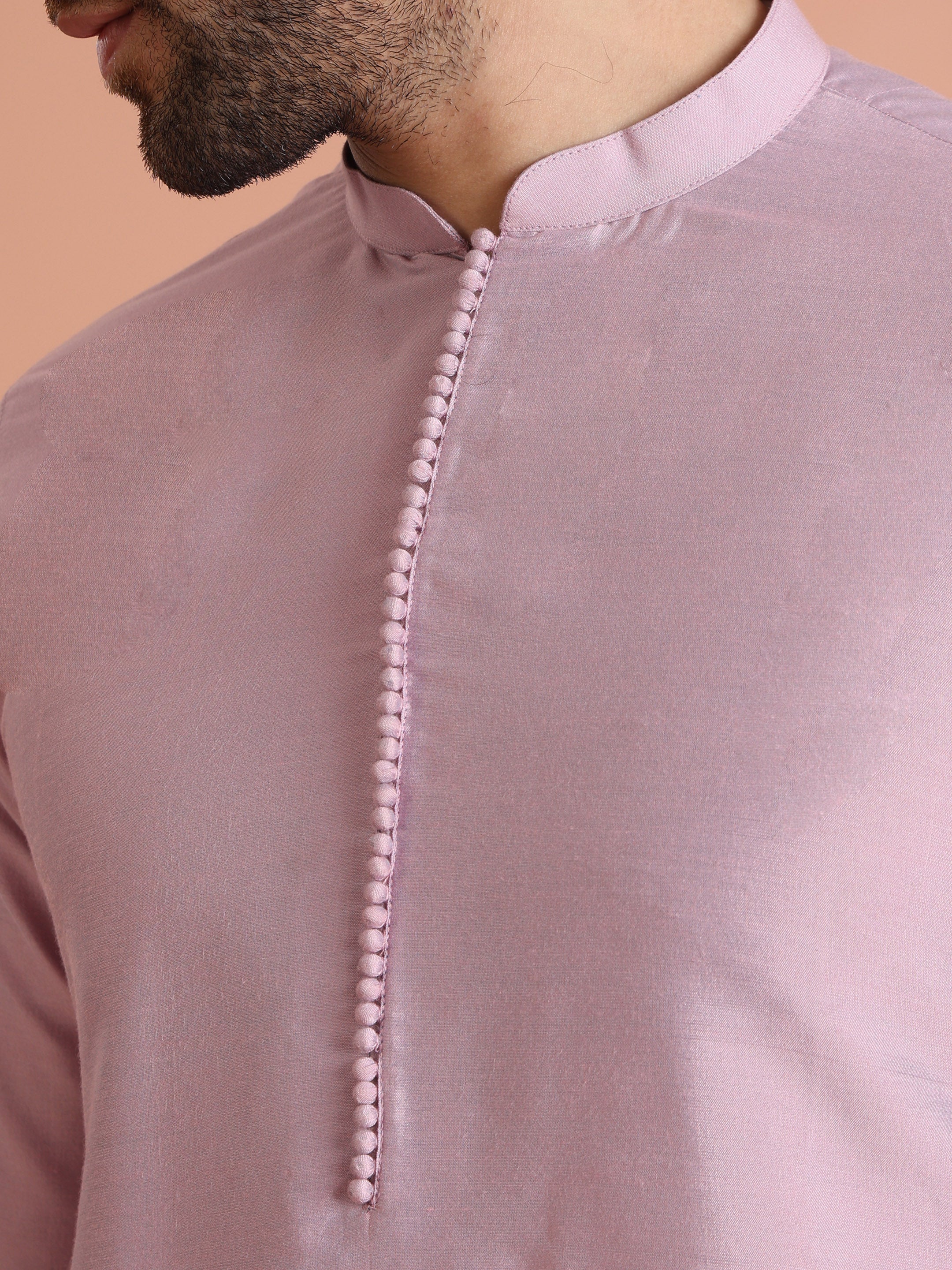 Pastel Pink Silk Blend Solid Mid Kurta - Image 5