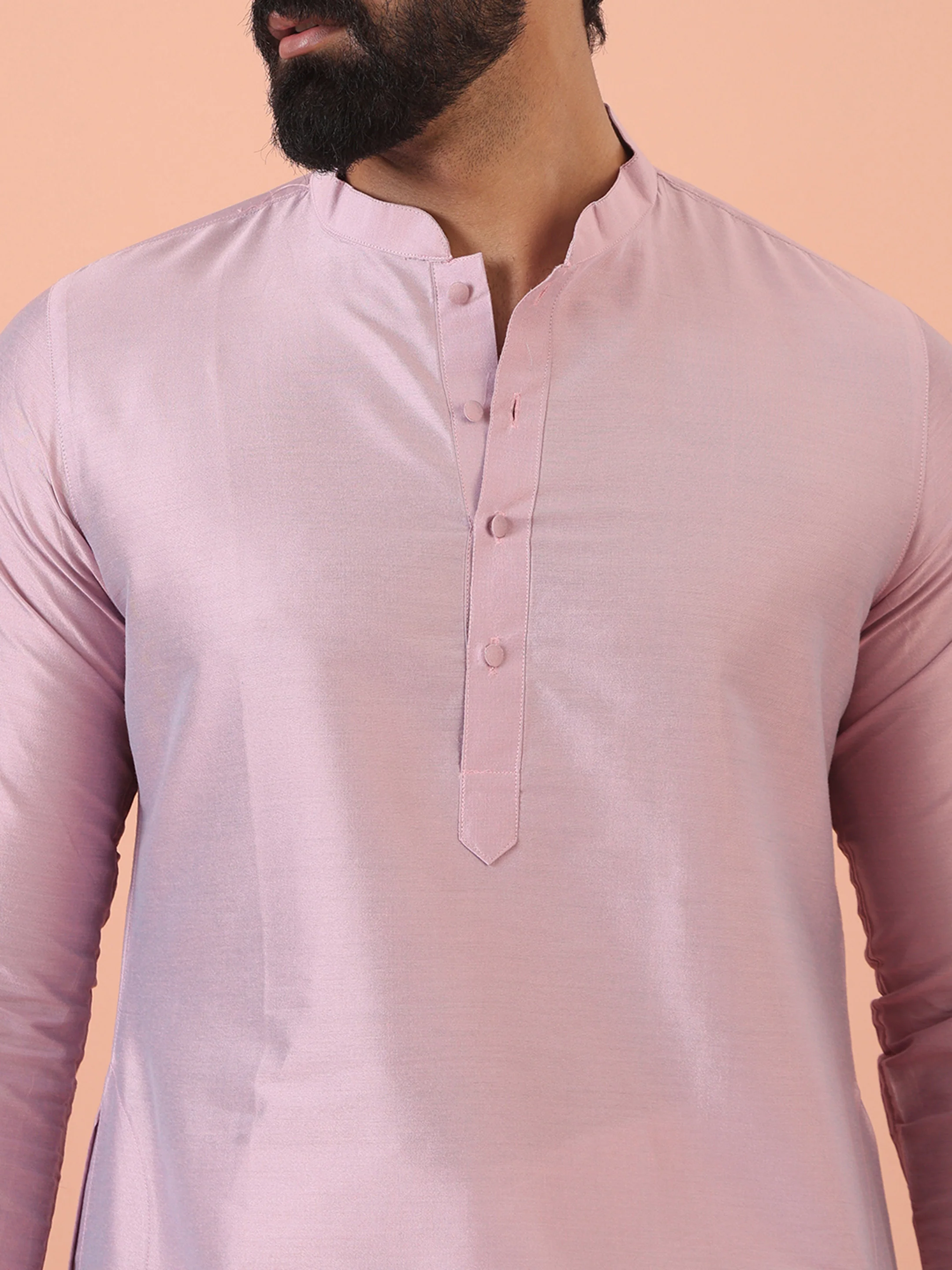 Men Pink Regular Fit Solid Kurta - Image 5