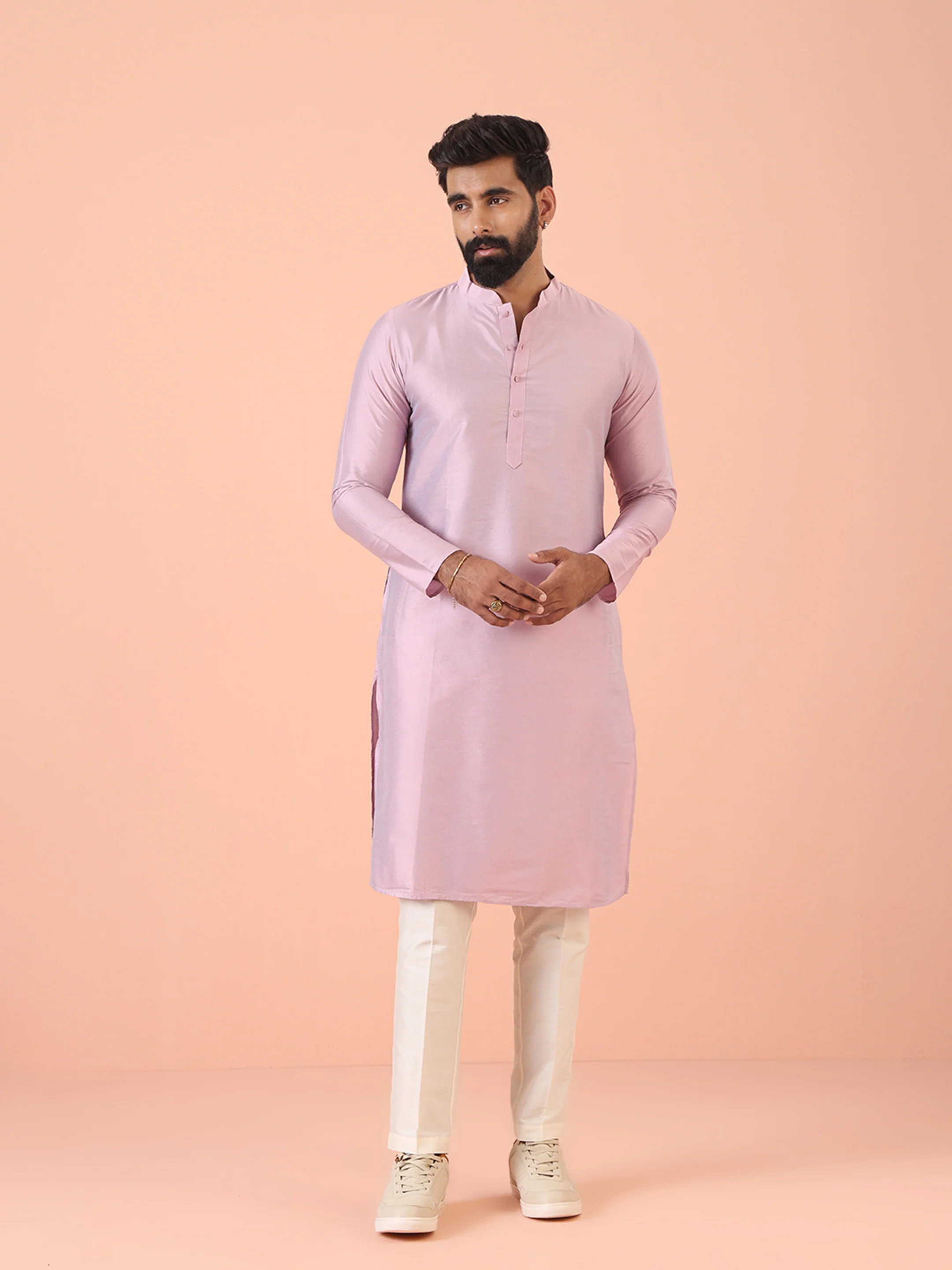 Men Pink Regular Fit Solid Kurta - Image 6