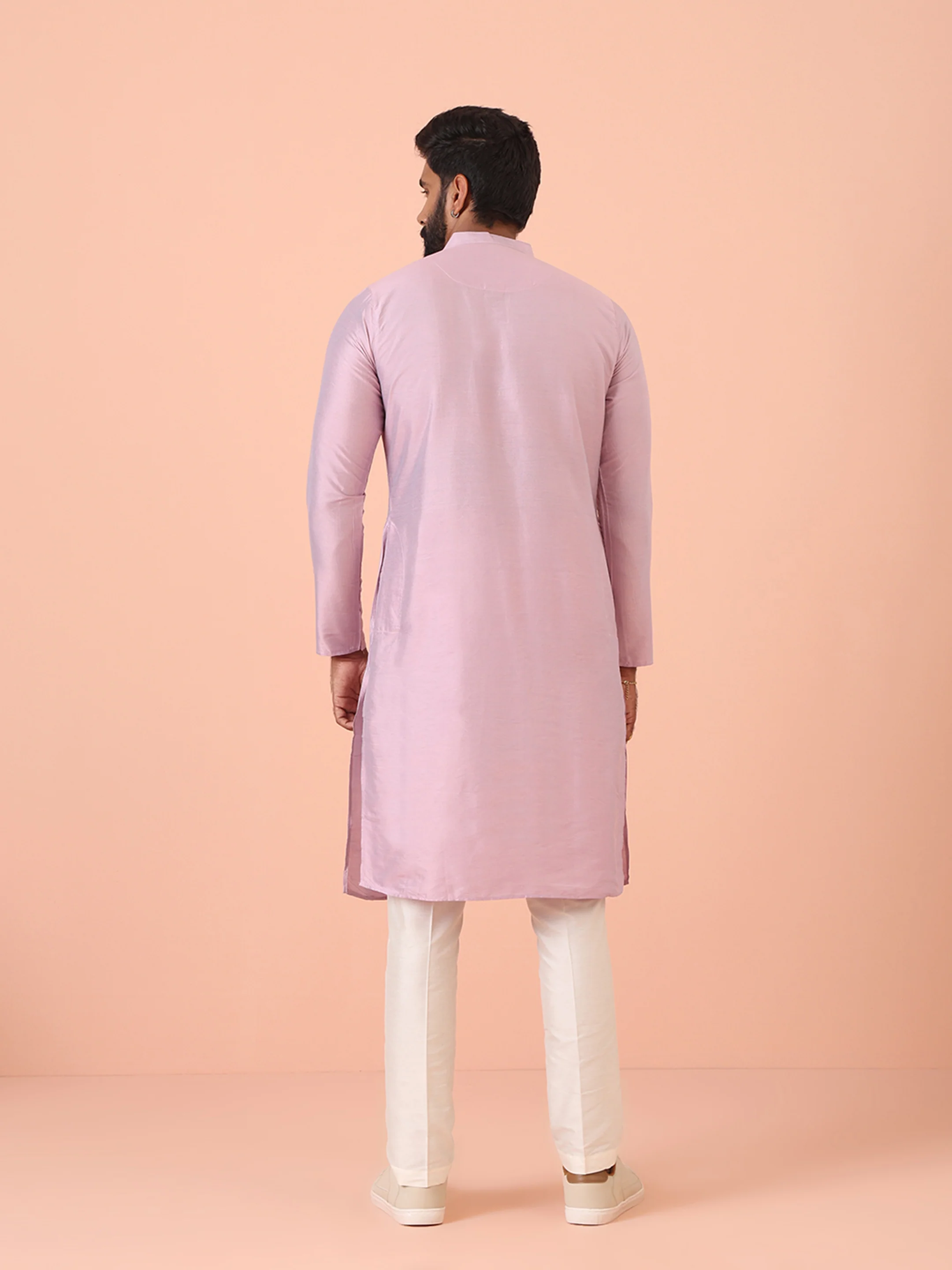 Men Pink Regular Fit Solid Kurta Trouser Set - Image 4