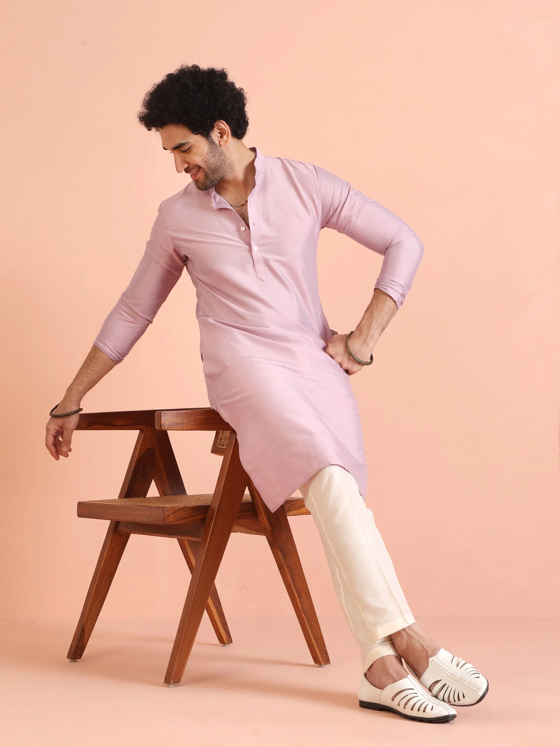 Light Pink Cotton Silk Kurta Trouser Set – Solid Ethnic Outfit – Festive Minimal Wear - Image 9