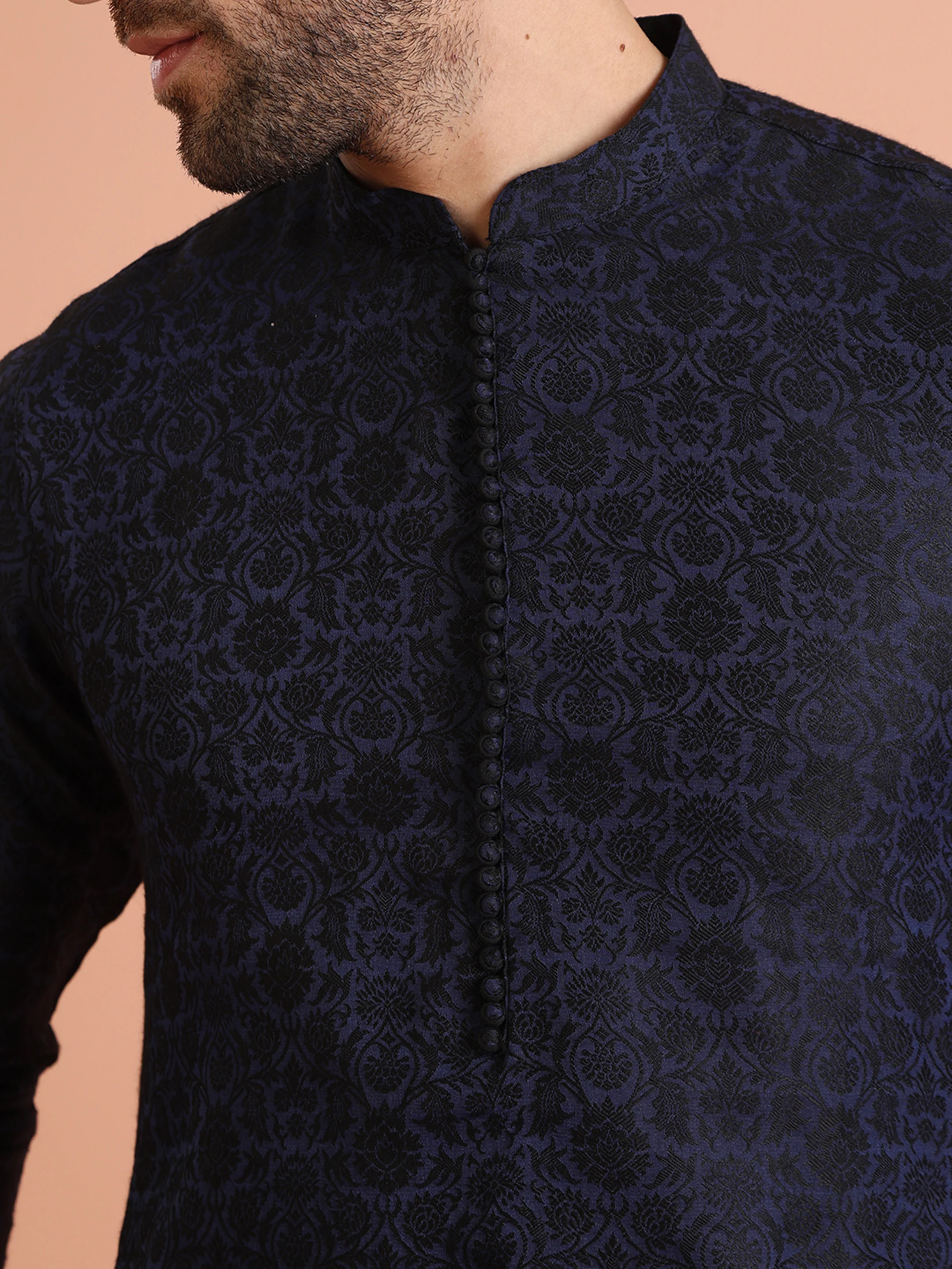 Navy Blue Jacquard Kurta Patiala Set - Image 5