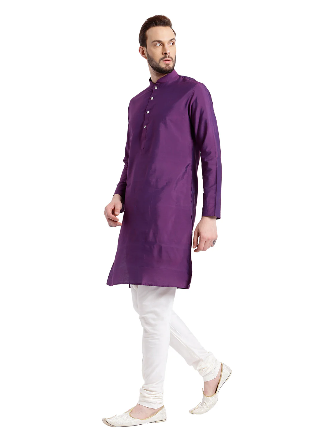 Men Purple Kurta Churidar Set - Image 2