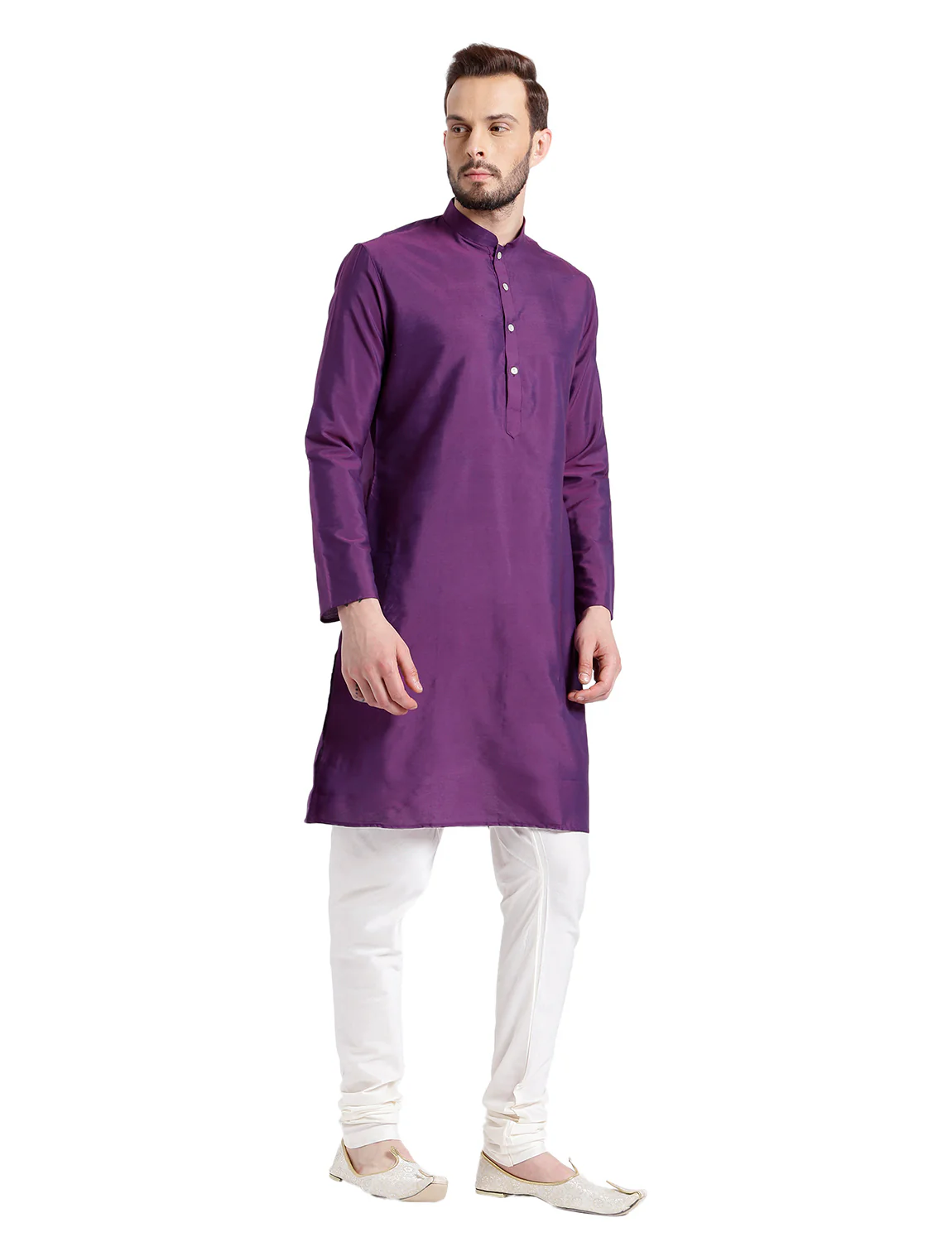 Men Purple Kurta Churidar Set - Image 3