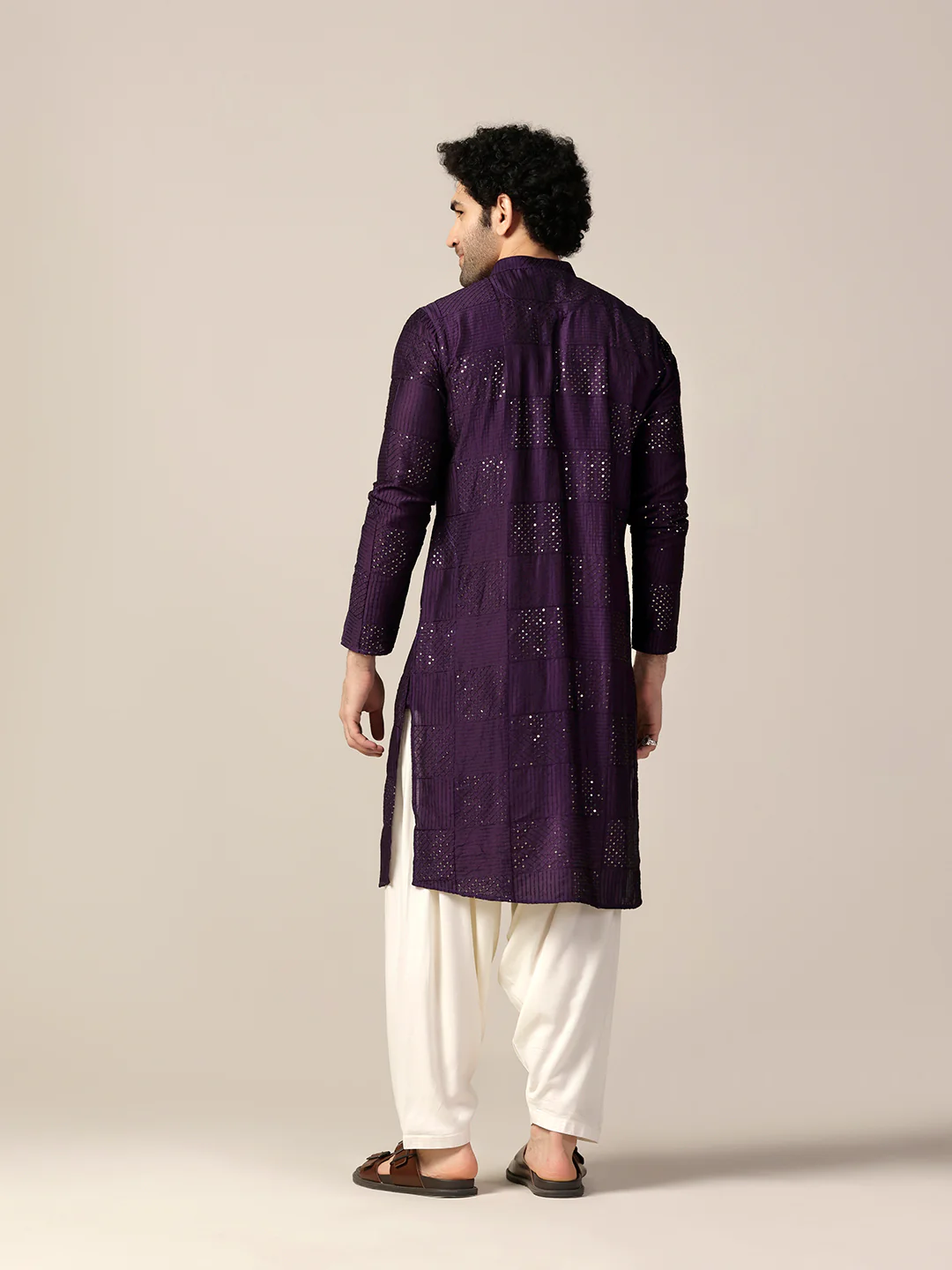 Purple Art Silk Mirror Work Long Kurta - Image 4