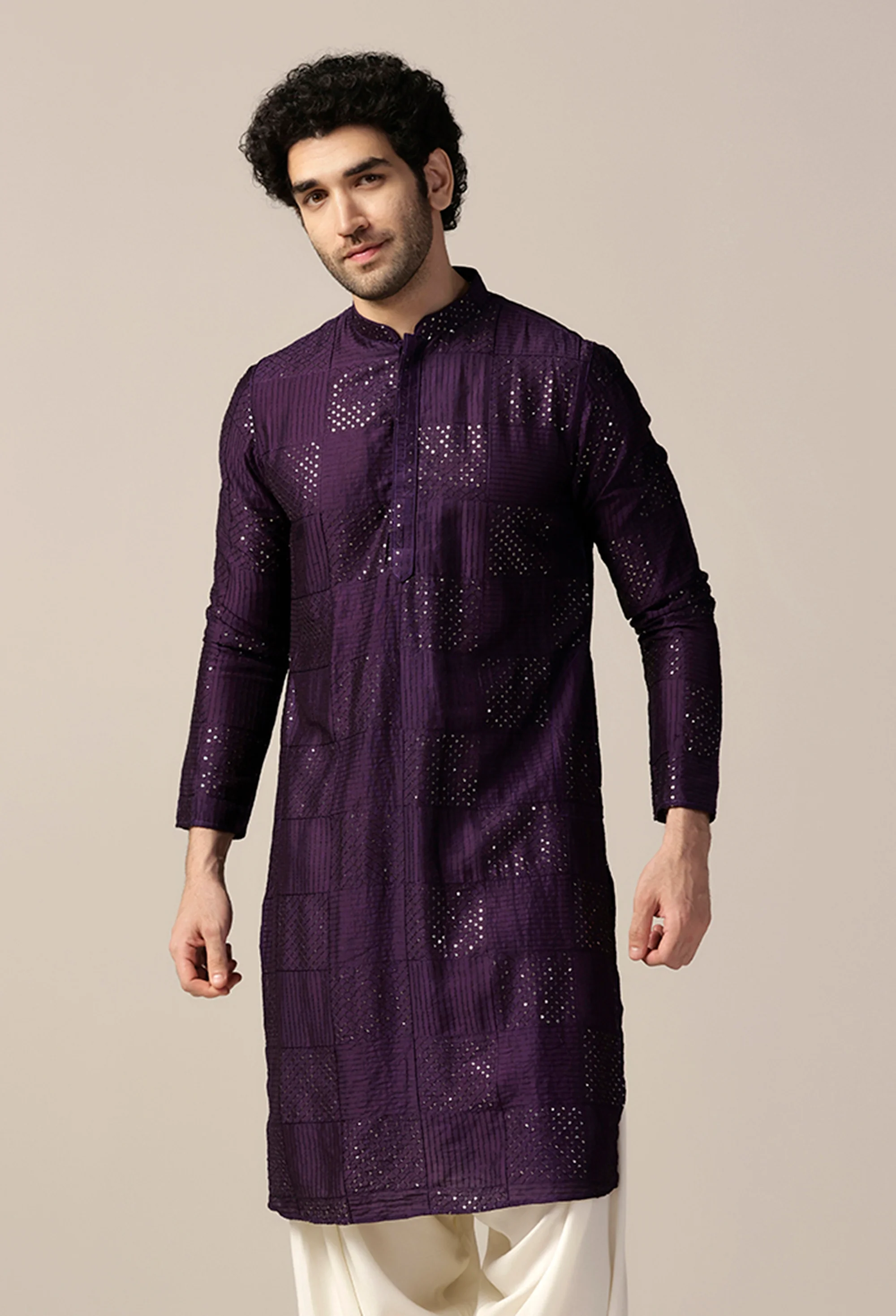 Purple Art Silk Mirror Work Long Kurta - Image 7