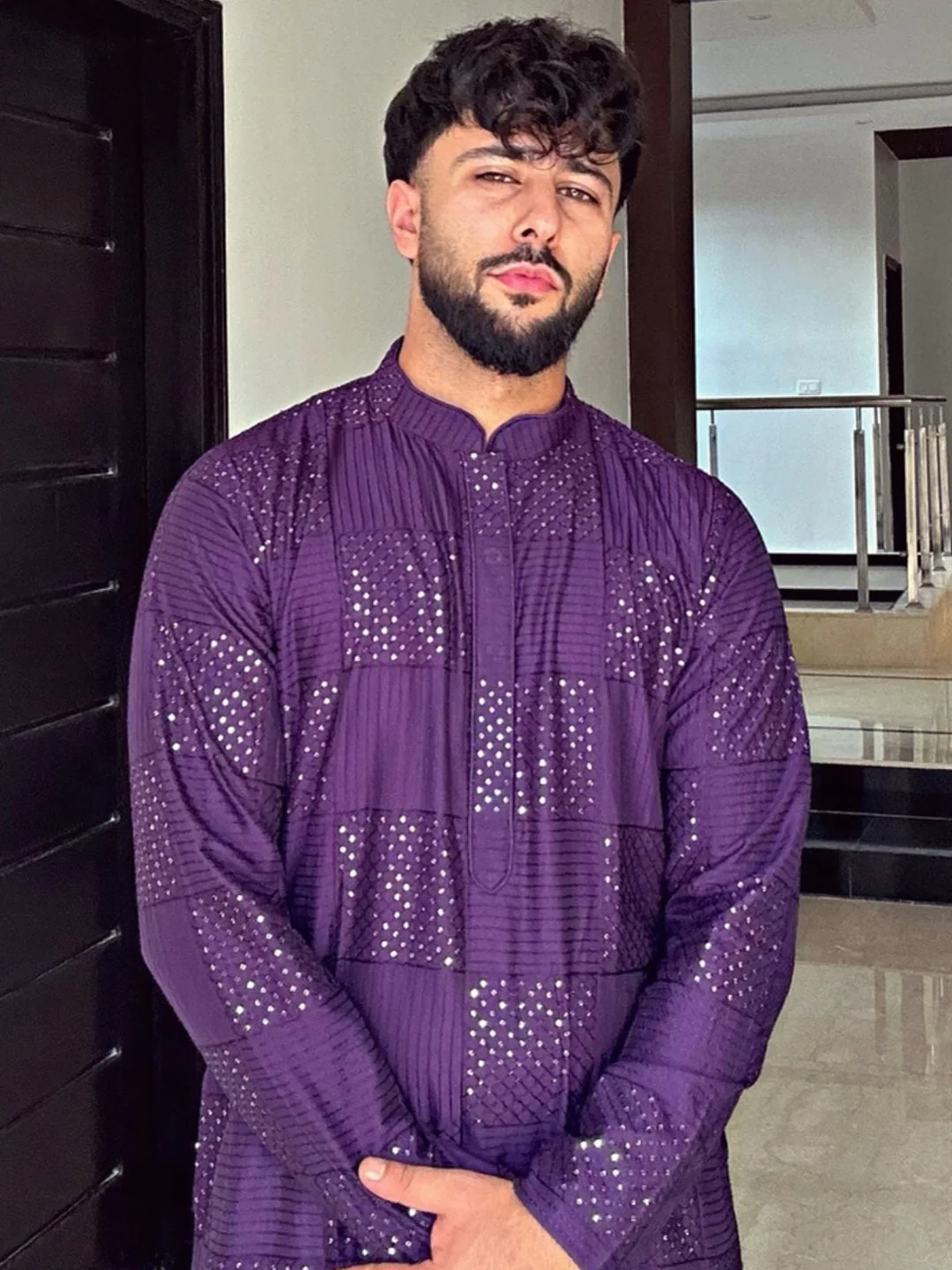 Purple Art Silk Mirror Work Long Kurta - Image 9