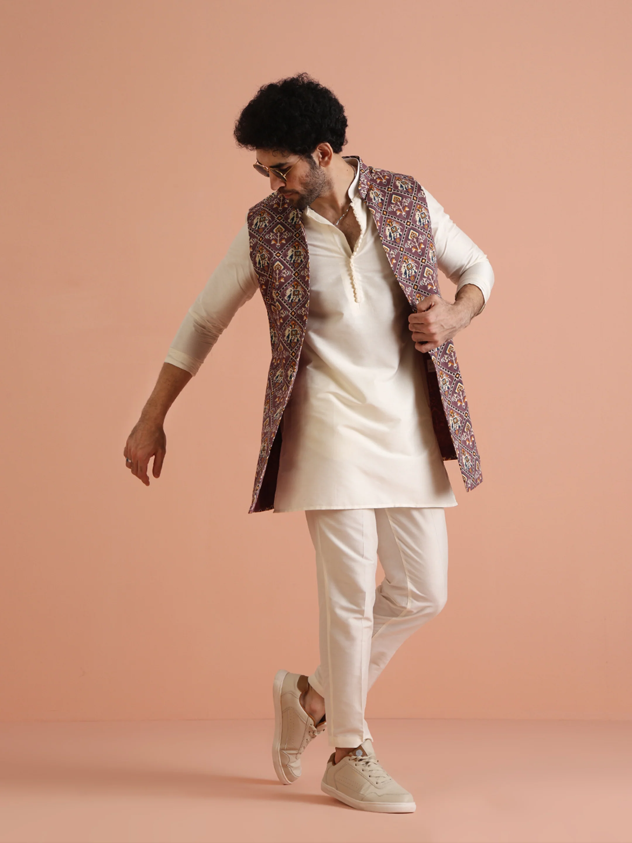 Patola Print Kurta Jacket Trouser Set