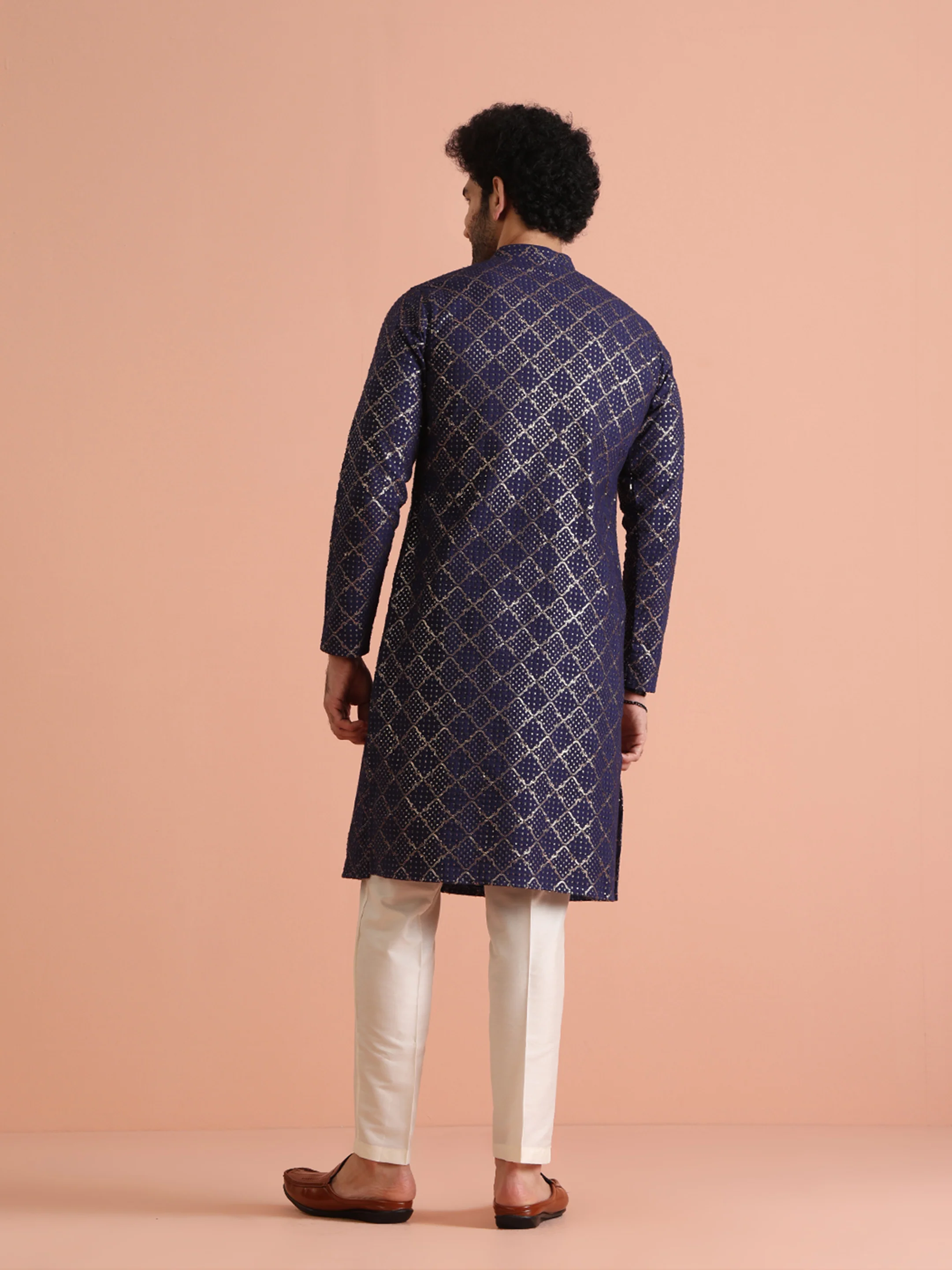Navy Blue Sequin Embroidered Kurta - Image 4