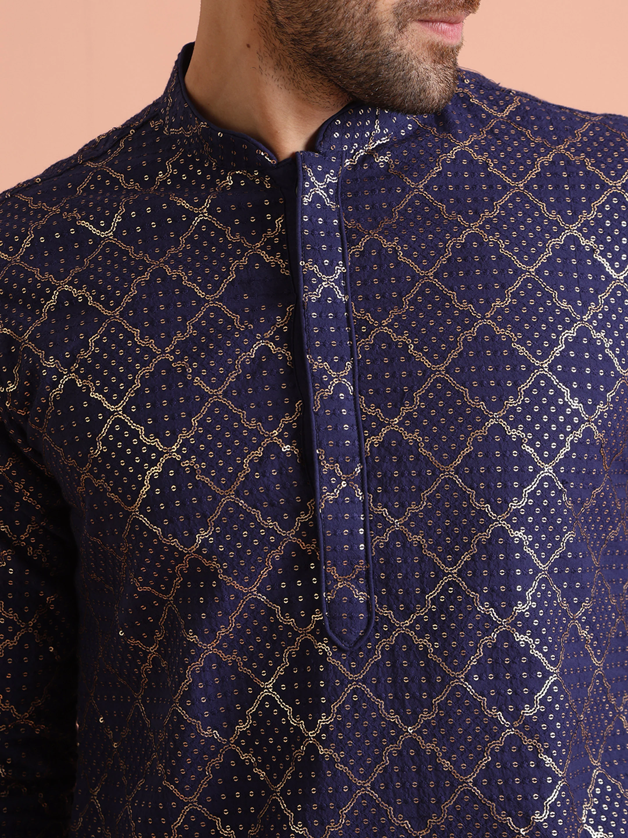Navy Blue Sequin Embroidered Kurta - Image 5