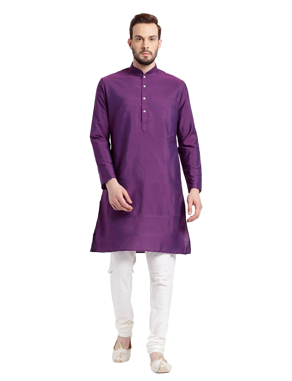 Men Purple Solid Dyed Kurta Churidar Set - Image 7