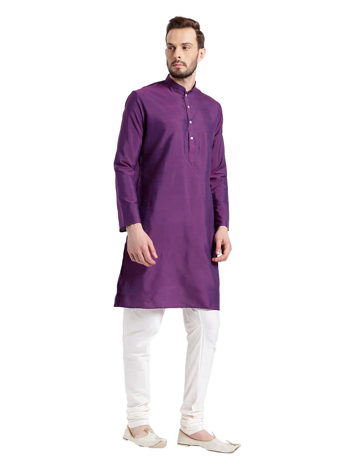 Men Purple Solid Dyed Kurta Churidar Set - Image 8