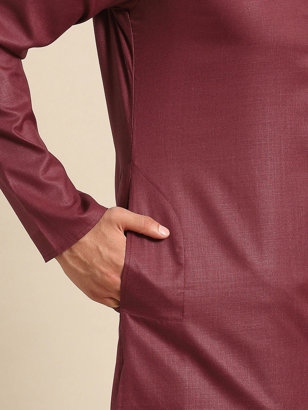 Men Red Kurta Jacket Set - Image 2