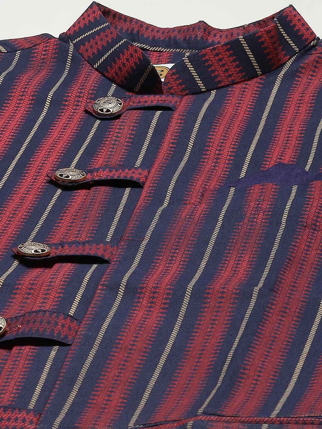 Men Red Kurta Jacket Set - Image 3
