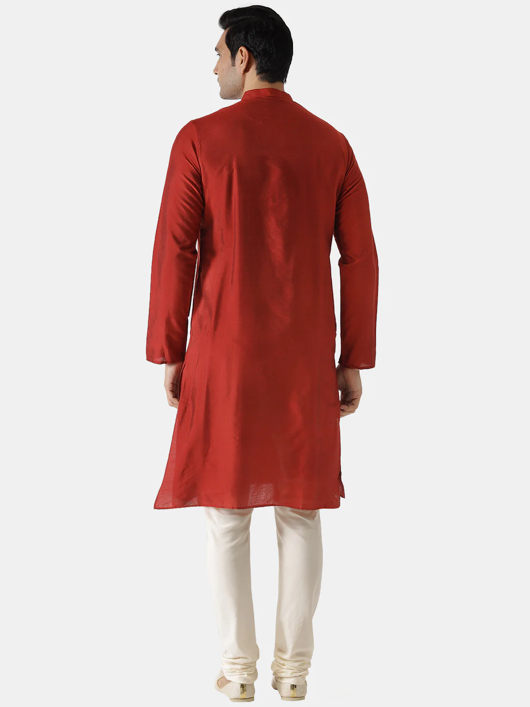 Men Red Solid Dyed Kurta - Image 4