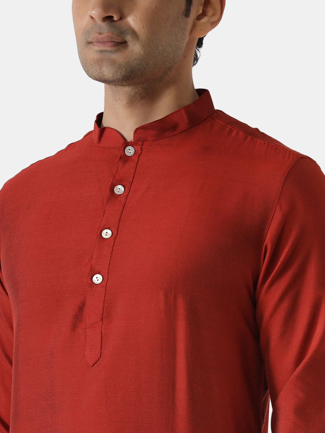 Men Red Solid Dyed Kurta - Image 5