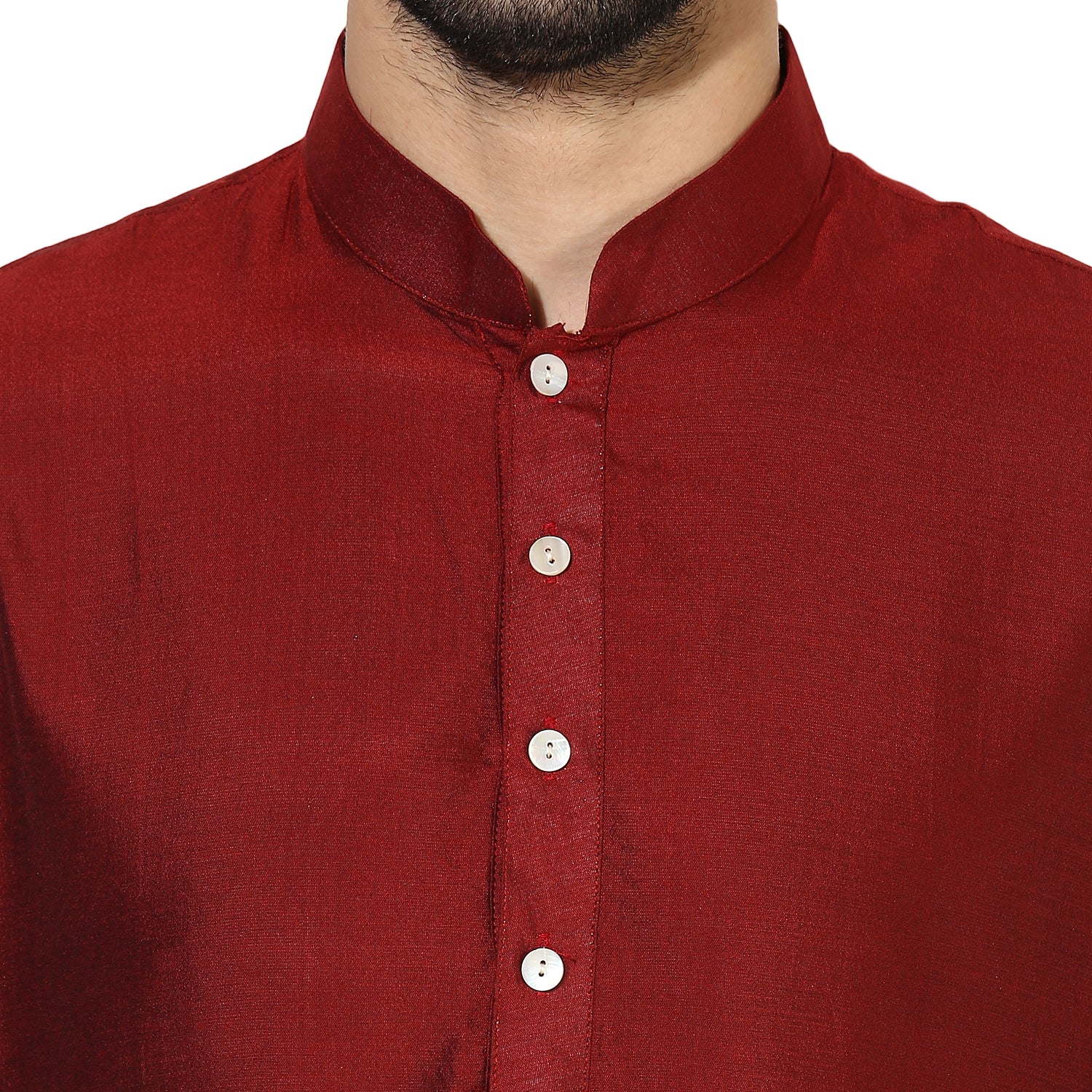Red Silk Blend Solid Long Kurta - Image 4