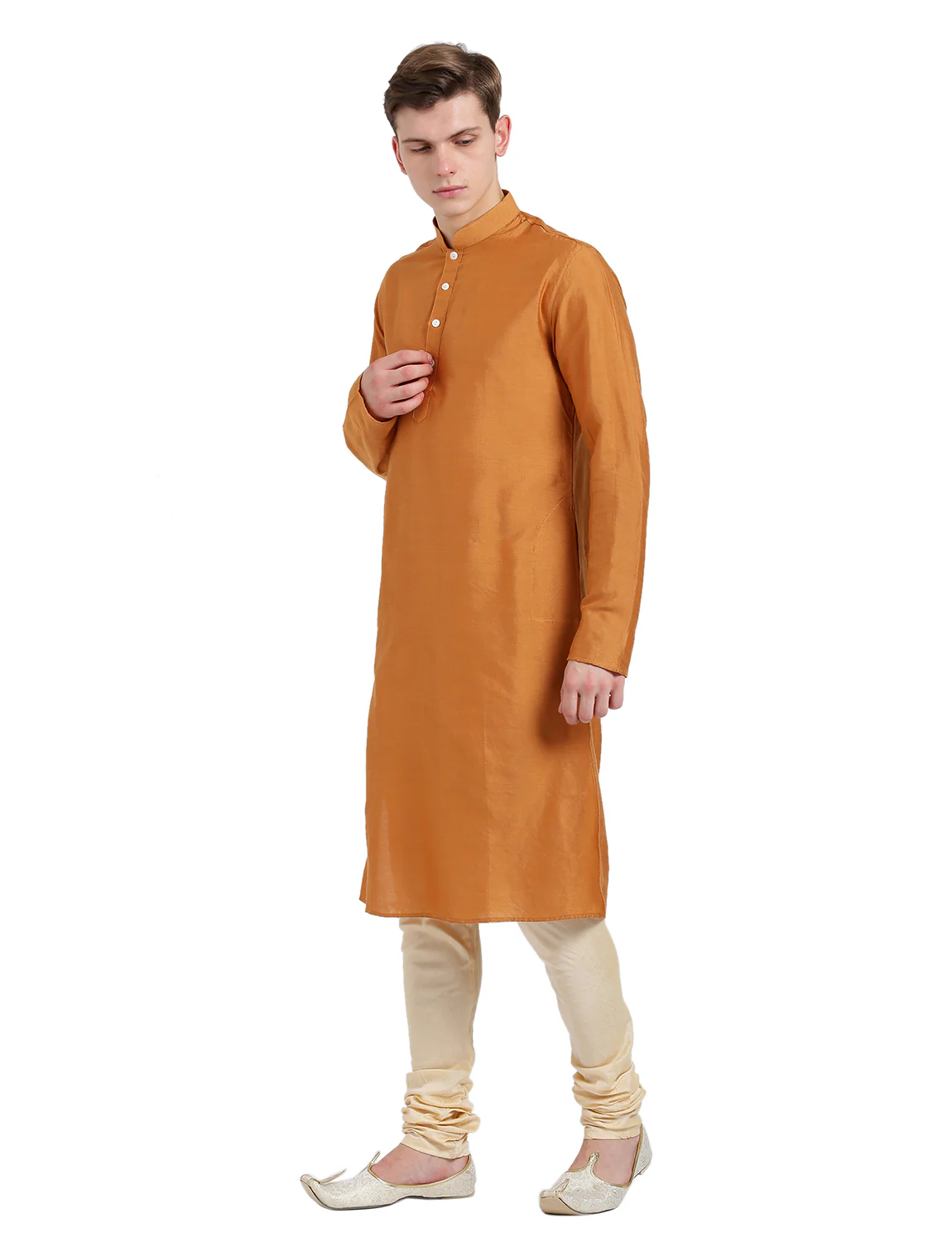 Mustard Silk Blend Solid Kurta - Image 2