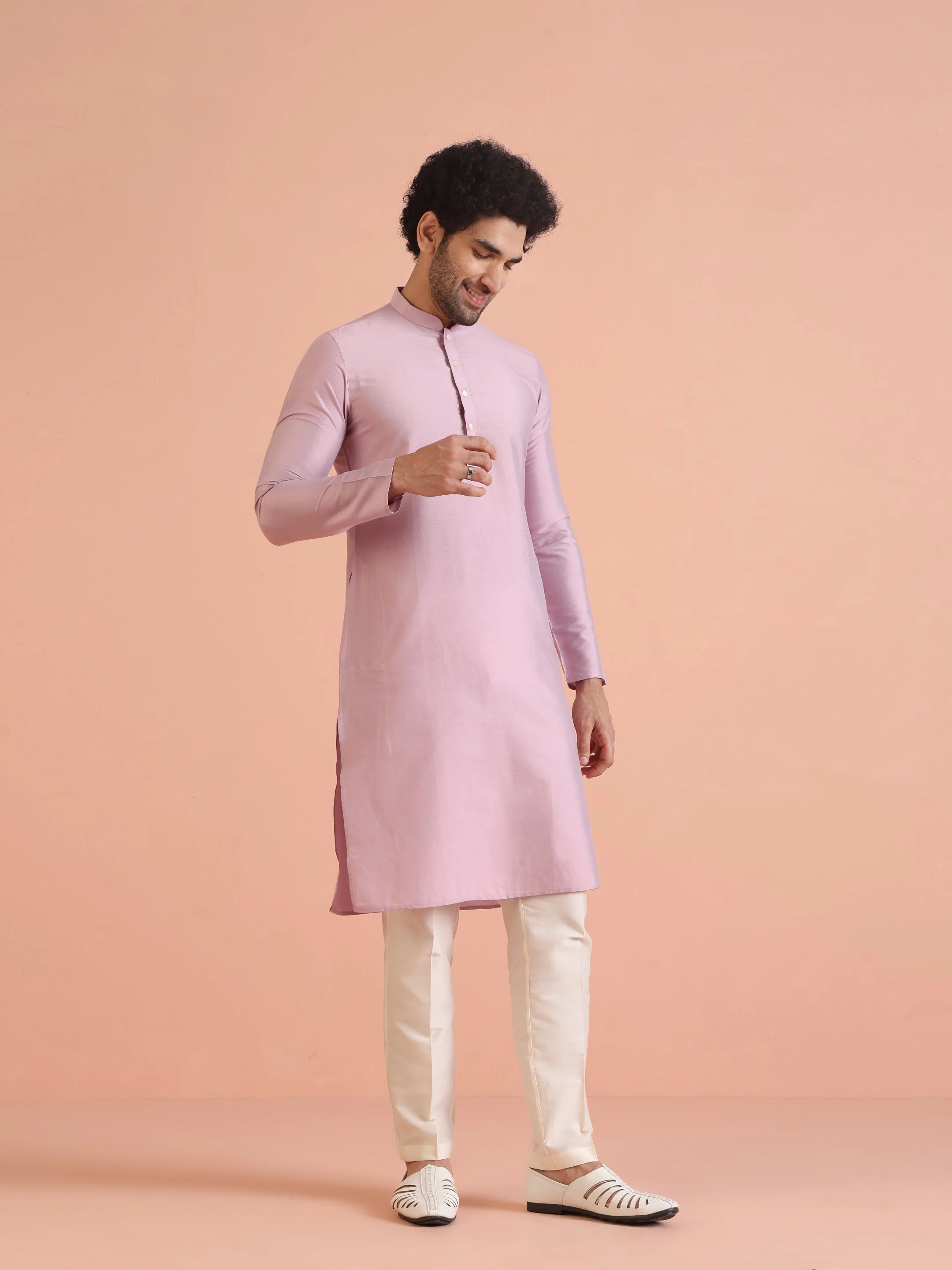 Kisah Men’s Light Pink Cotton Silk Kurta Trouser Set – Solid Ethnic Outfit – Festive Minimal Wear - Image 2