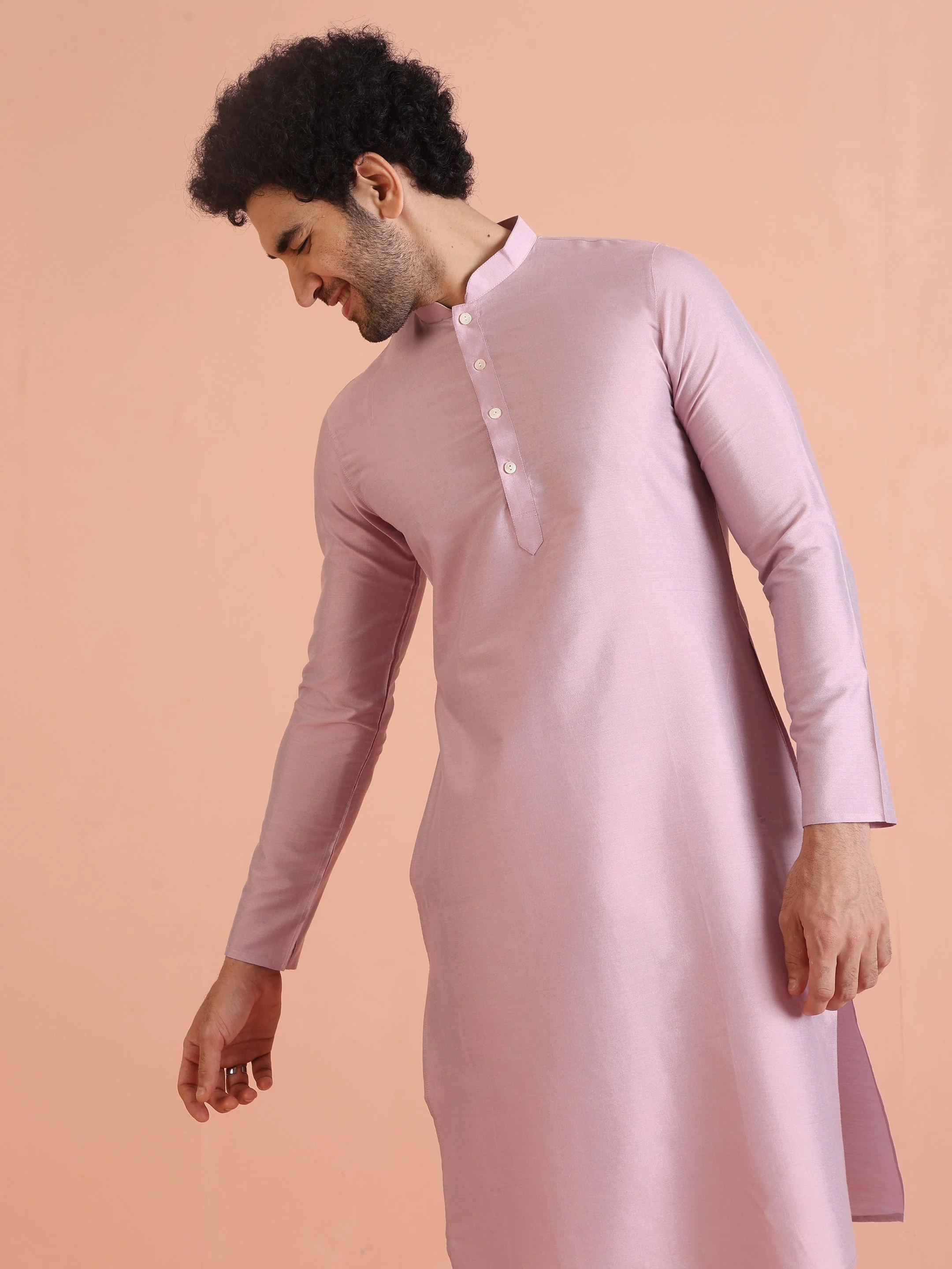 Kisah Men’s Light Pink Cotton Silk Kurta Trouser Set – Solid Ethnic Outfit – Festive Minimal Wear - Image 7