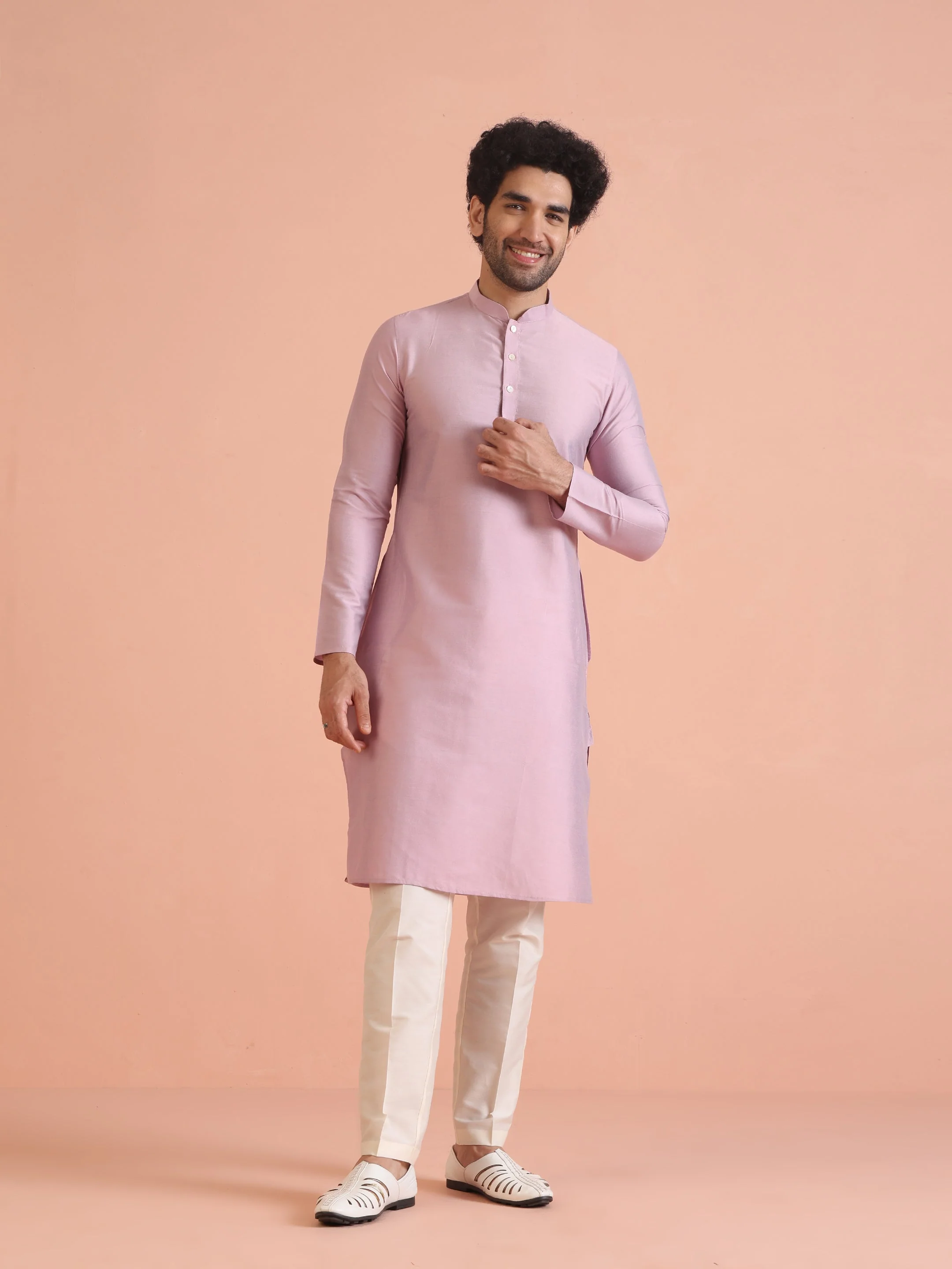 Kisah Men’s Light Pink Cotton Silk Kurta Trouser Set – Solid Ethnic Outfit – Festive Minimal Wear - Image 8