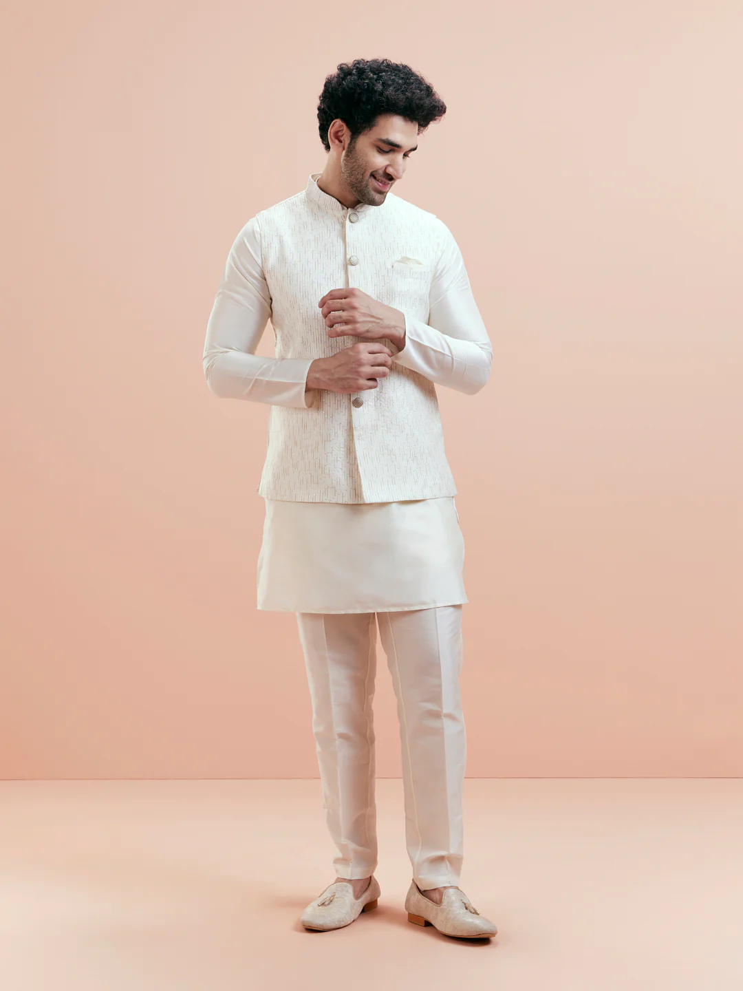 Off White Embroidered Jacket Kurta Trouser Set - Image 8