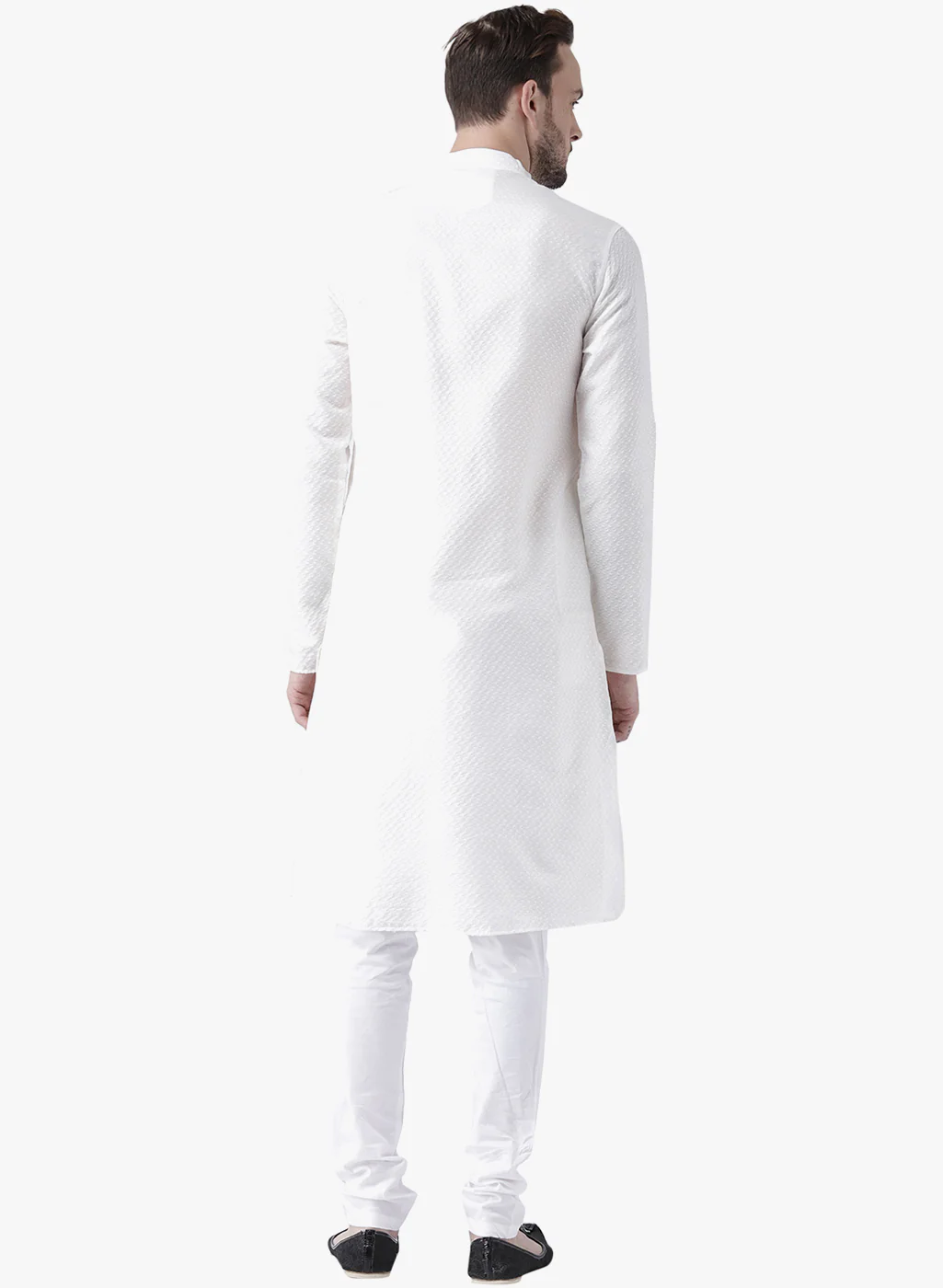 White Jacquard Kurta Churidar Set - Image 4