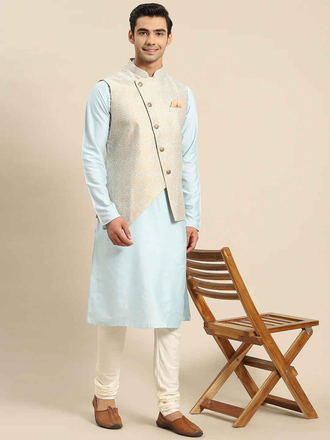 Men White Kurta Jacket Set - Image 8