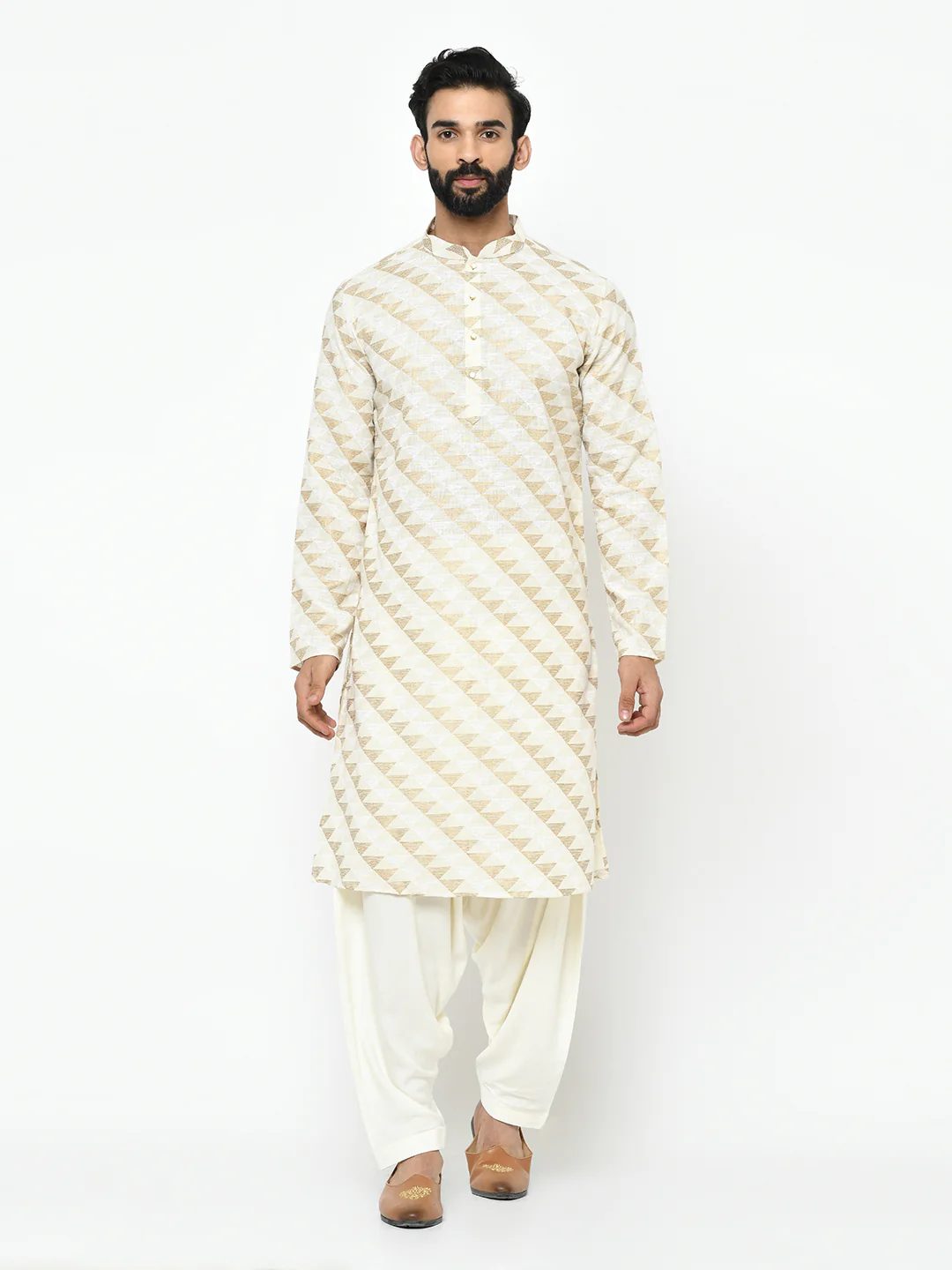 Men White Kurta Patiala Set