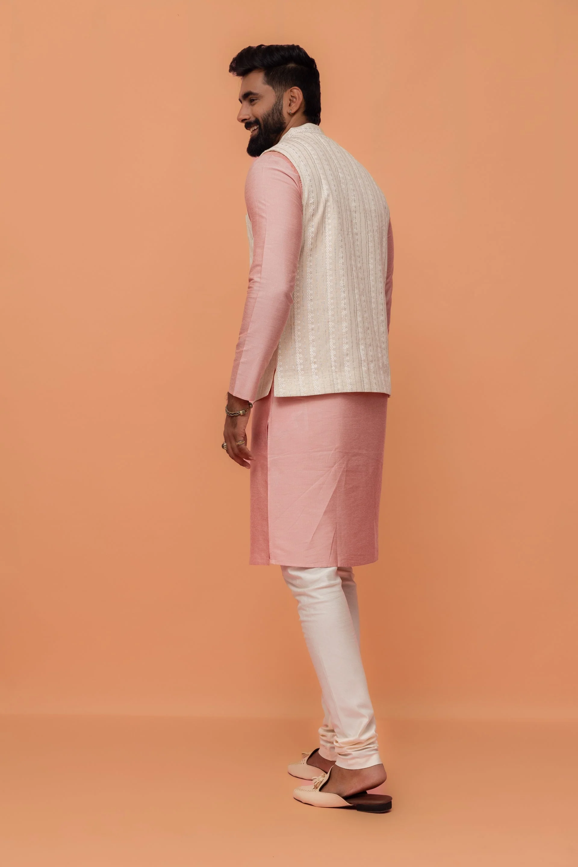 Beige Silk Blend Embroidered Nehru Jacket - Image 18