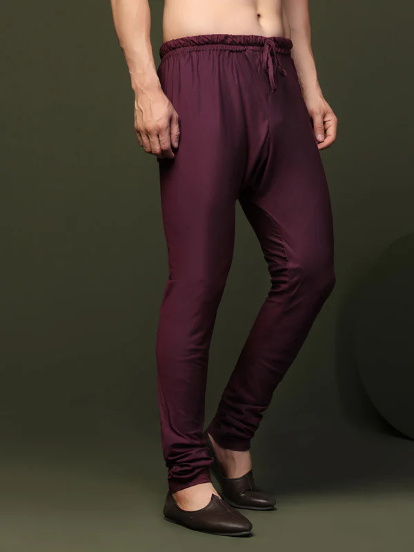 Maroon Silk Blend Solid Drawstring Churidar - Image 2