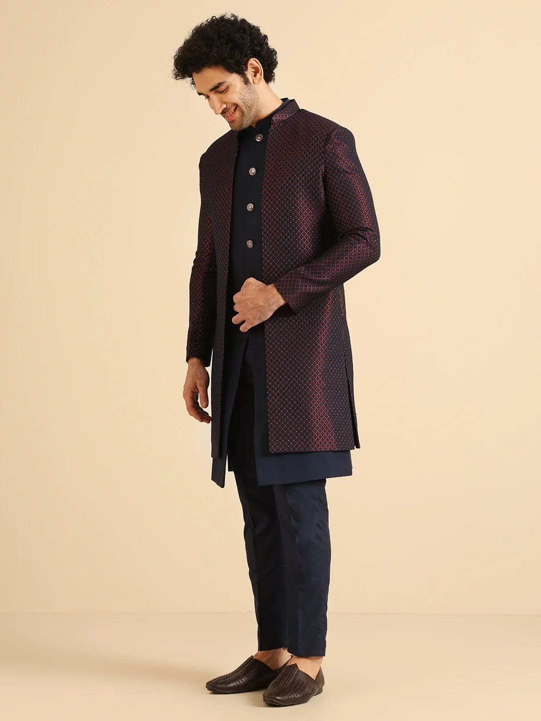 Men Wine Jacket Indowestern Trouser Set - Image 3