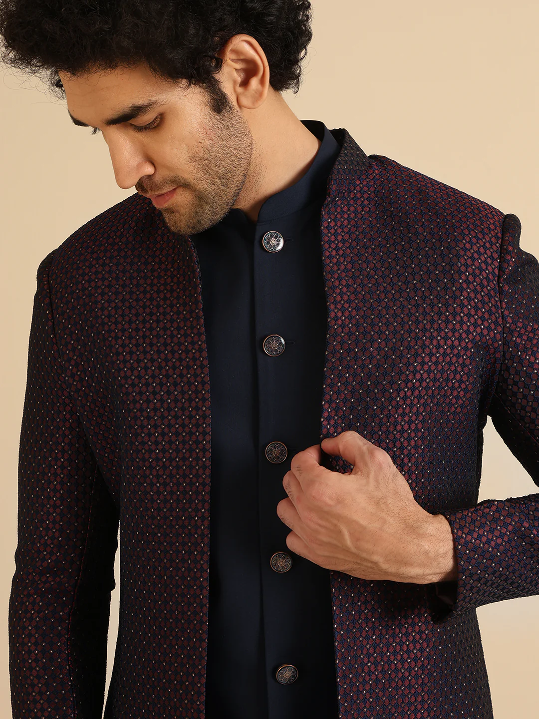 Men Wine Jacket Indowestern Trouser Set - Image 7