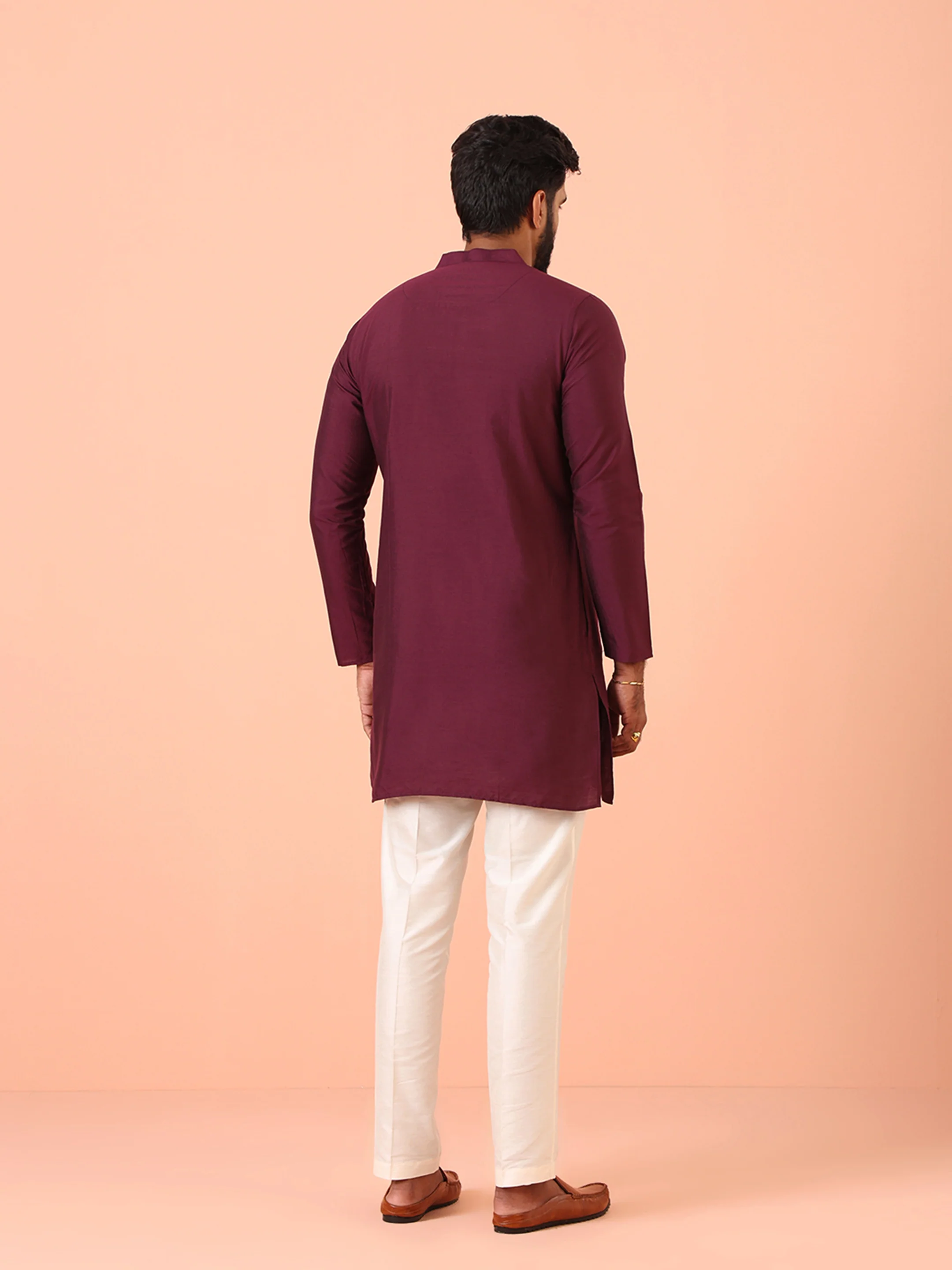 Wine Solid Silk Blend Mid Kurta - Image 4