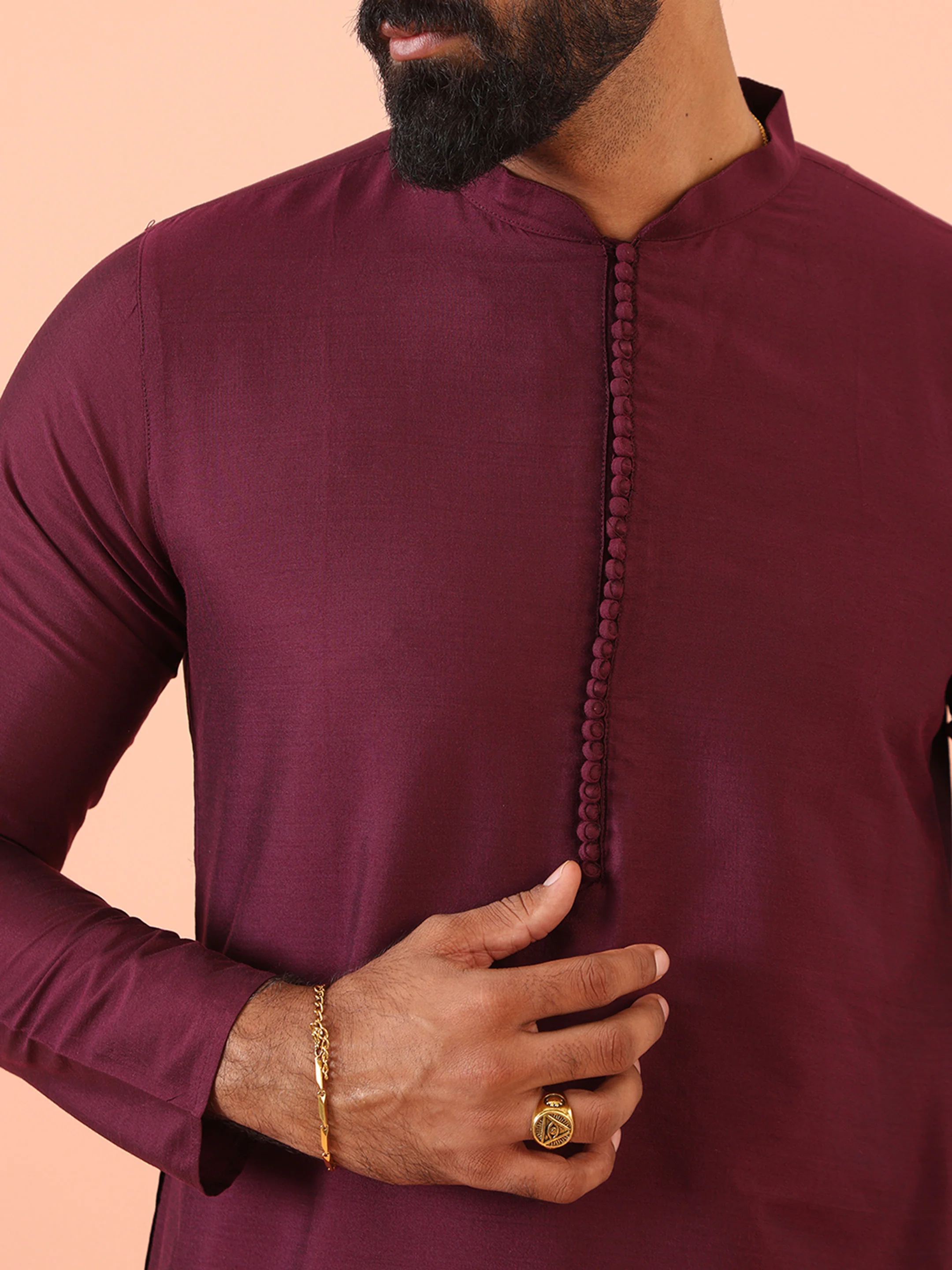Wine Solid Silk Blend Mid Kurta - Image 5