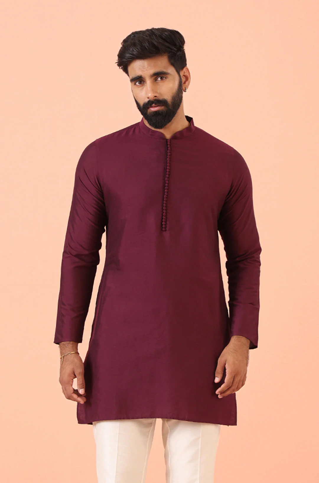 Wine Solid Silk Blend Mid Kurta - Image 7