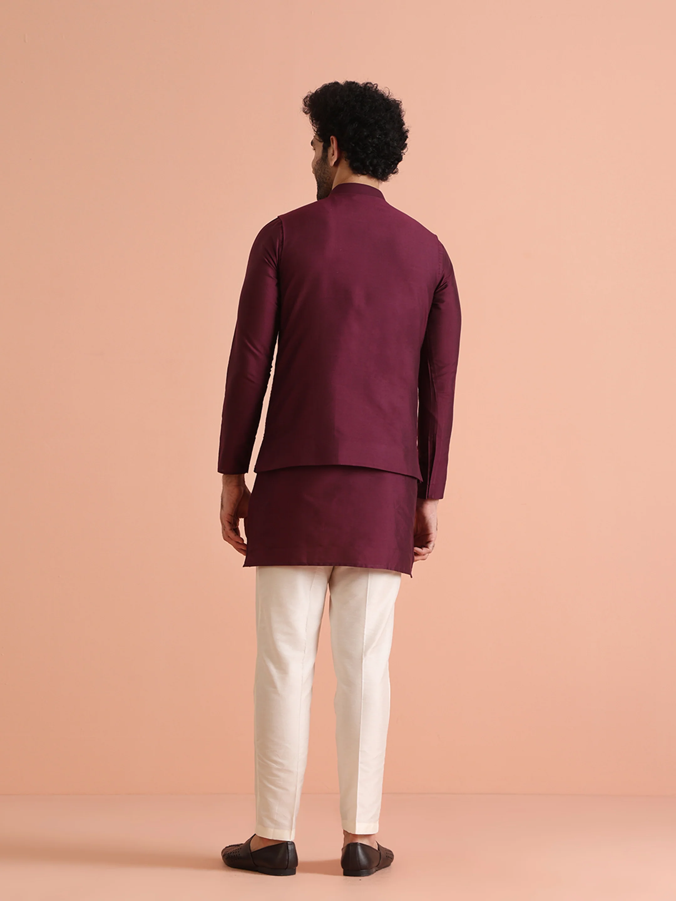 Wine Mirror Work Nehru Jacket - Image 4